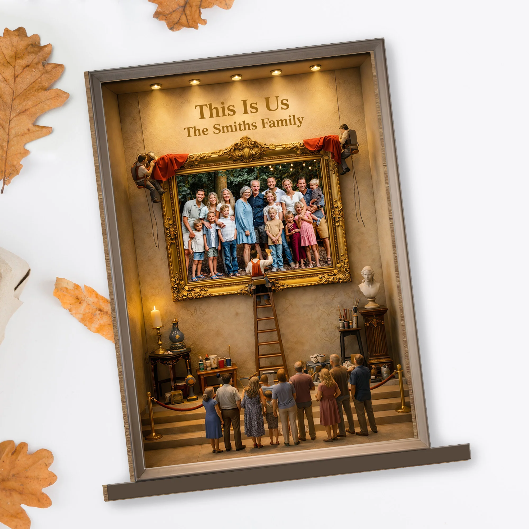 This Is Us Our Family Portrait In Art Gallery Gold Frame - Personalized Custom 2-Layer Wood Plaque With Flat Base - FAM782_WPLA - Image 4