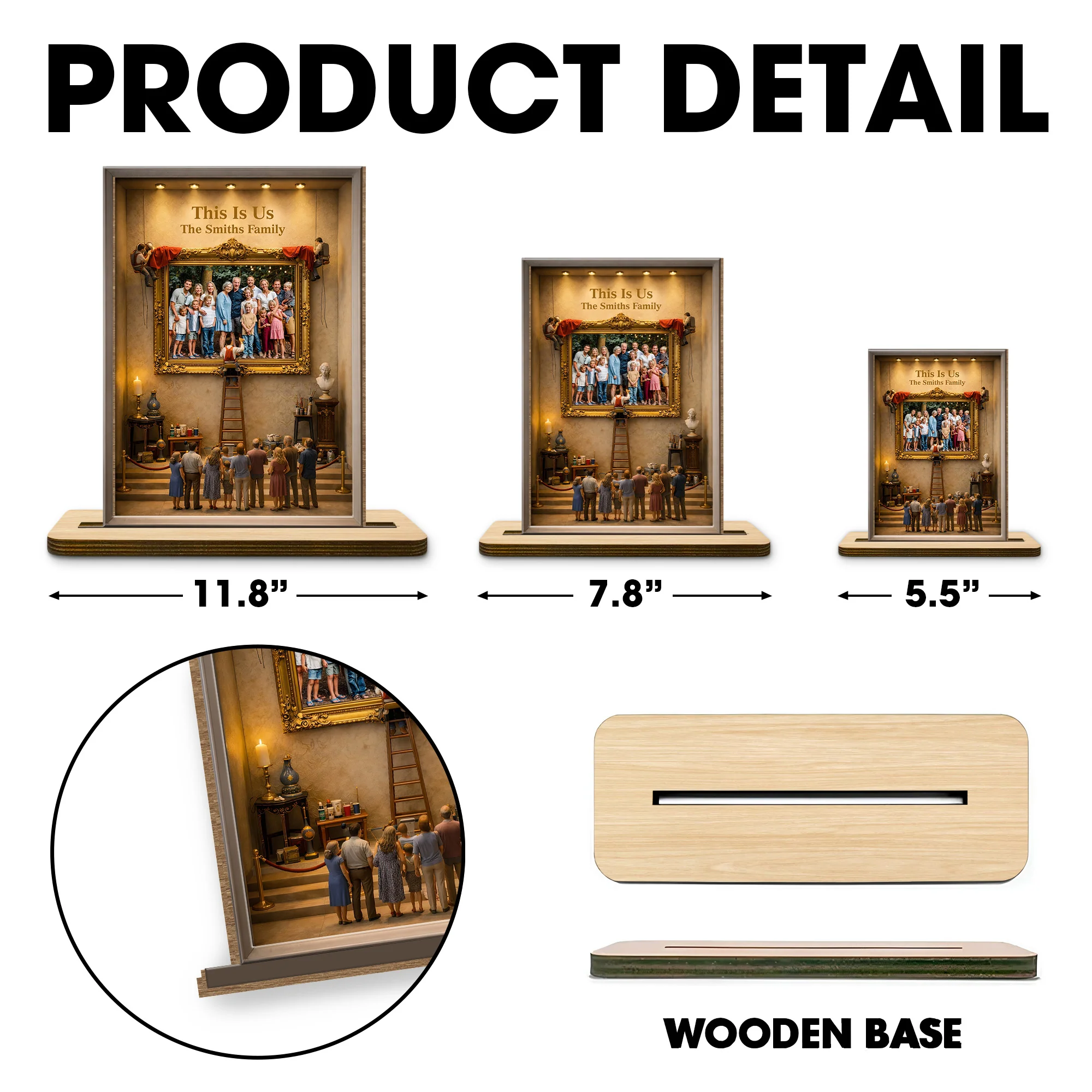 This Is Us Our Family Portrait In Art Gallery Gold Frame - Personalized Custom 2-Layer Wood Plaque With Flat Base - FAM782_WPLA - Image 5