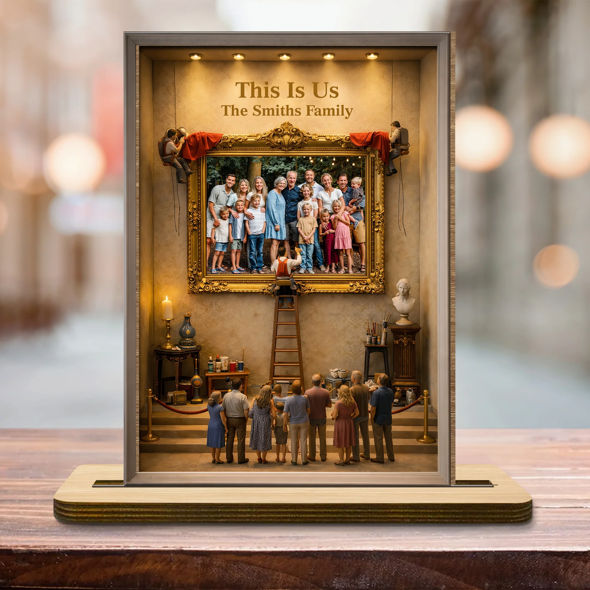 This Is Us Our Family Portrait In Art Gallery Gold Frame - Personalized Custom 2-Layer Wood Plaque With Flat Base - FAM782_WPLA - Image 6