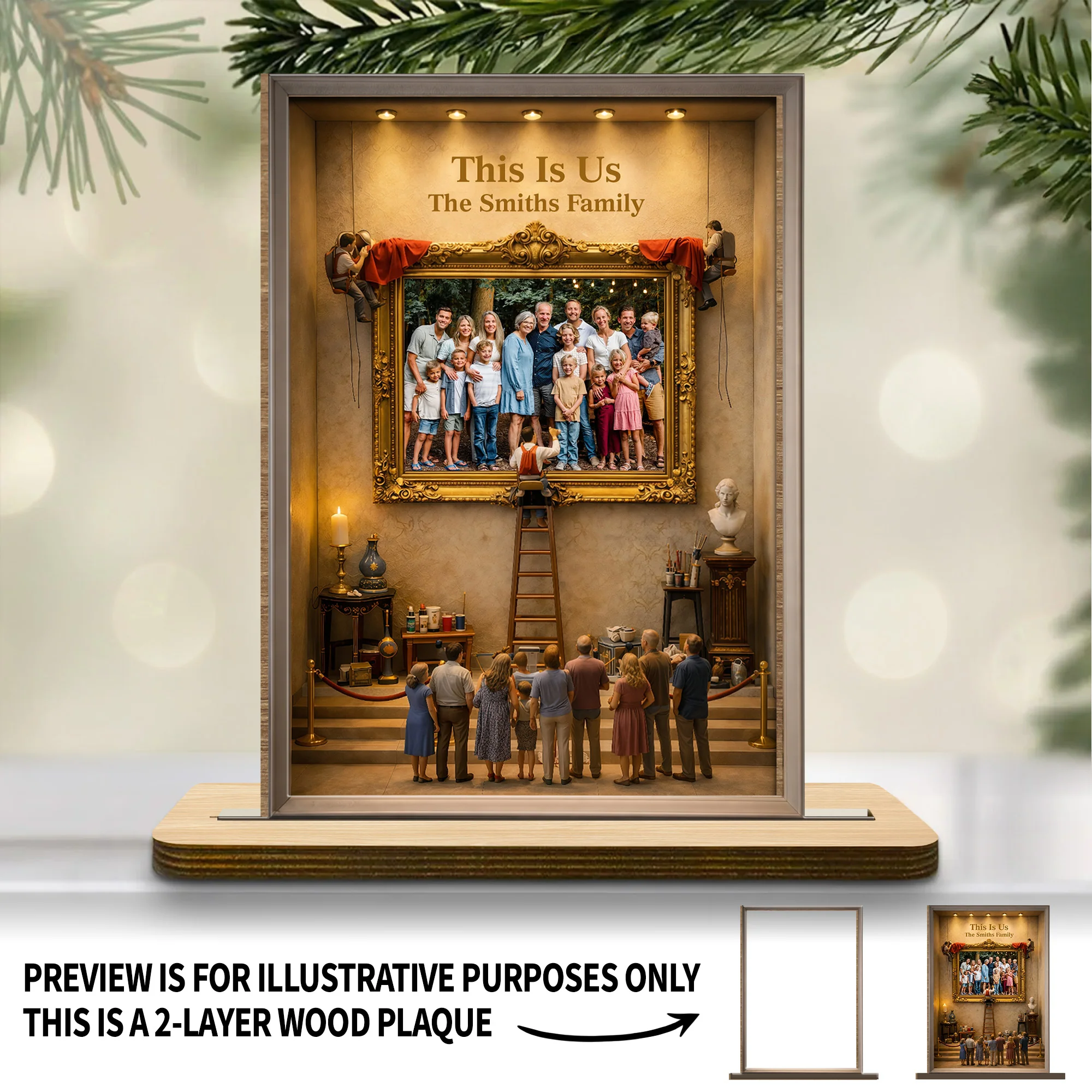 This Is Us Our Family Portrait In Art Gallery Gold Frame - Personalized Custom 2-Layer Wood Plaque With Flat Base - FAM782_WPLA - Image 7