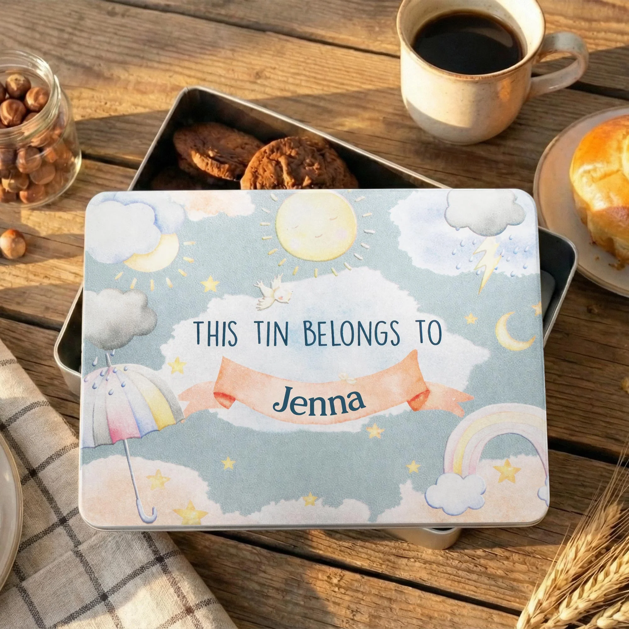 This Tin Belongs To Personalized Sun Rainbow And Clouds Design - Personalized Cookie Tin Box - KID456_CTBOX