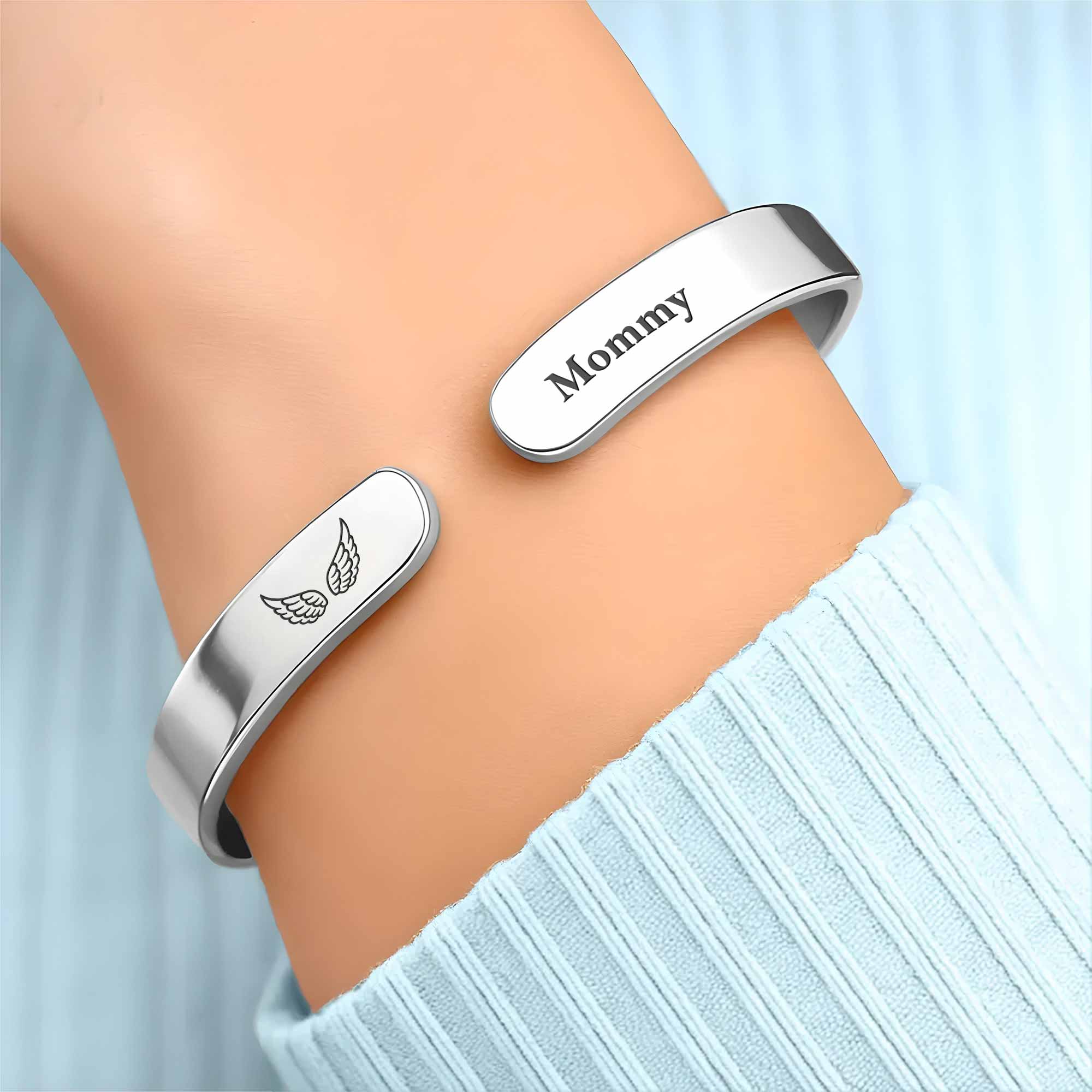 Till The Day We're Together Again Memorial Angel Wings - Personalized Custom Bracelet Cuff - HME504_BCUF - Image 4
