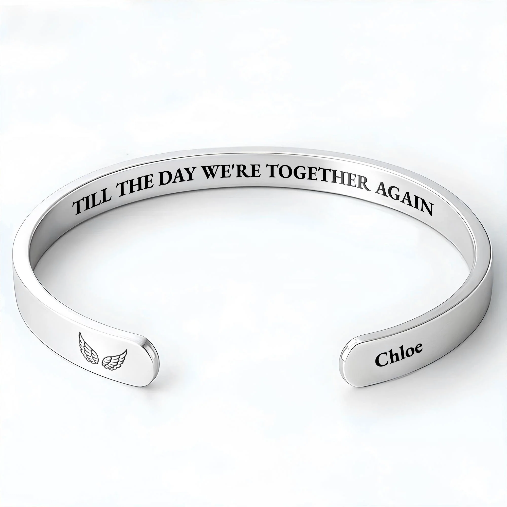 Till The Day We're Together Again Memorial Angel Wings - Personalized Custom Bracelet Cuff - HME504_BCUF - Image 9