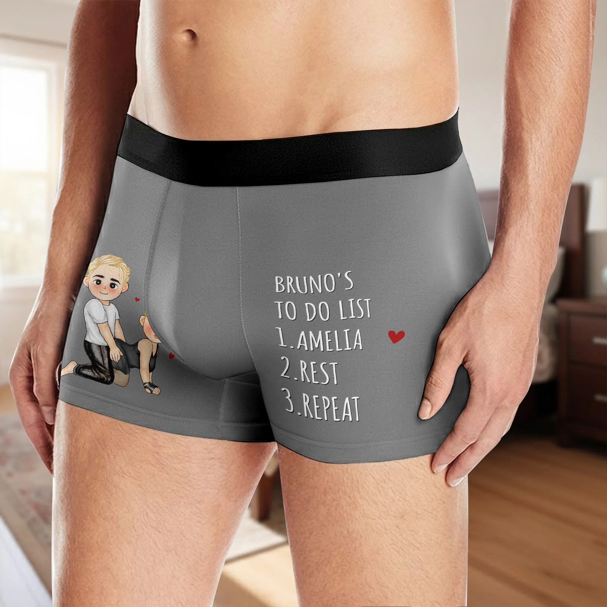 To Do List Me Rest Repeat Funny Couple Hearts - Personalized Men's Boxer Briefs - CPL1369_MENB - Image 3