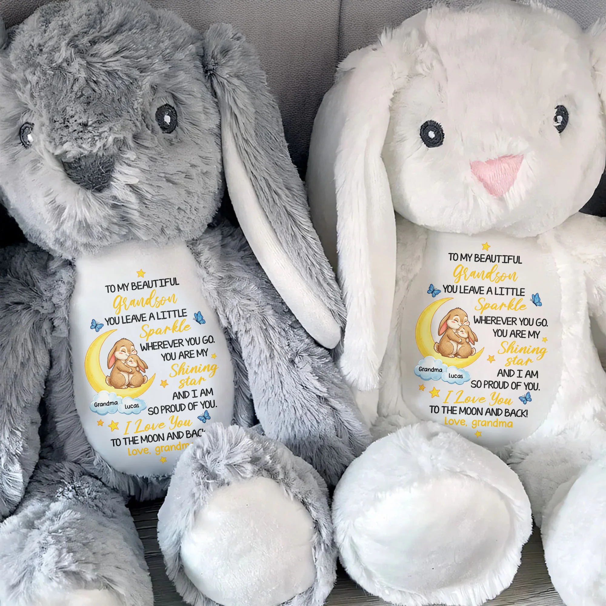 To My Beautiful Grandson Sparkle Wherever You Go Bunnies Moon And Stars - Personalized Stuffed Bunny - GRK114_BUN - Image 4