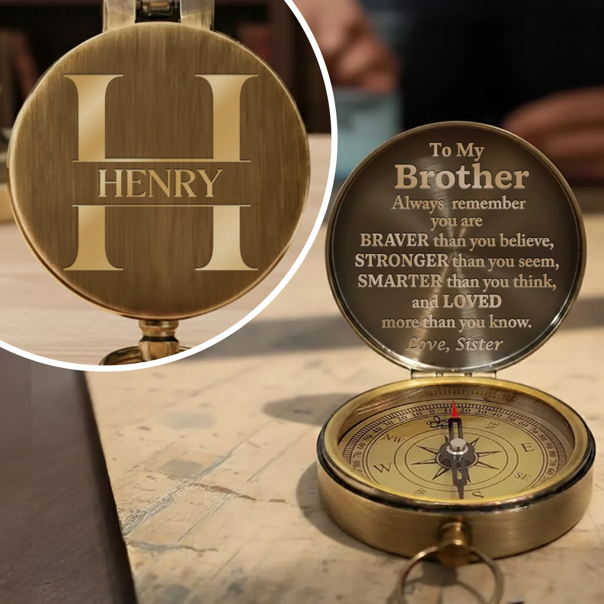 To My Brother Always Remember Personalized Monogram Compass Rose - Personalized Engraved Brass Compass - BRT012_ECPASS - Image 2