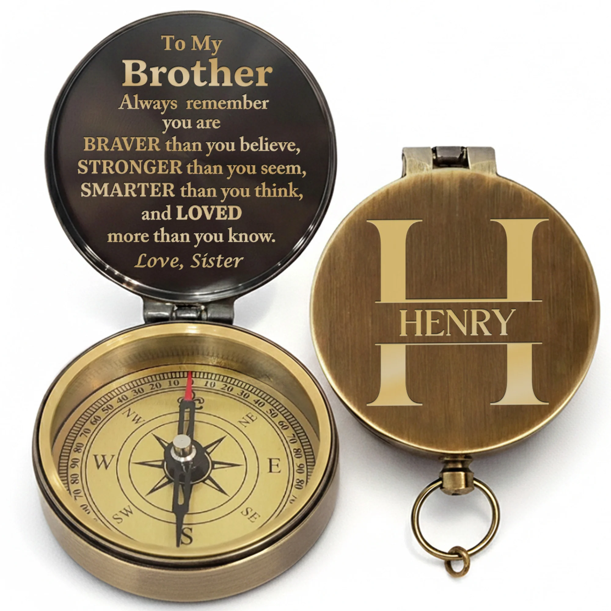 To My Brother Always Remember Personalized Monogram Compass Rose - Personalized Engraved Brass Compass - BRT012_ECPASS - Image 3