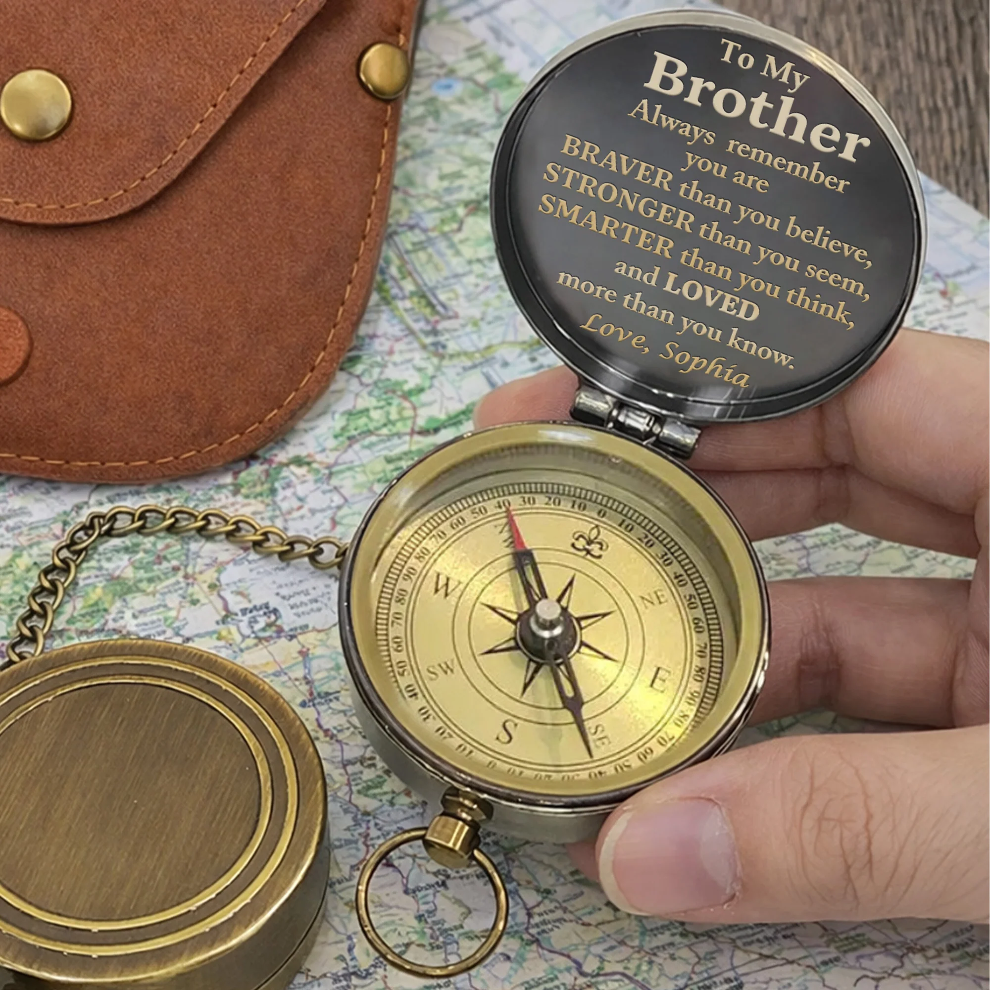 To My Brother Always Remember Personalized Monogram Compass Rose - Personalized Engraved Brass Compass - BRT012_ECPASS - Image 9