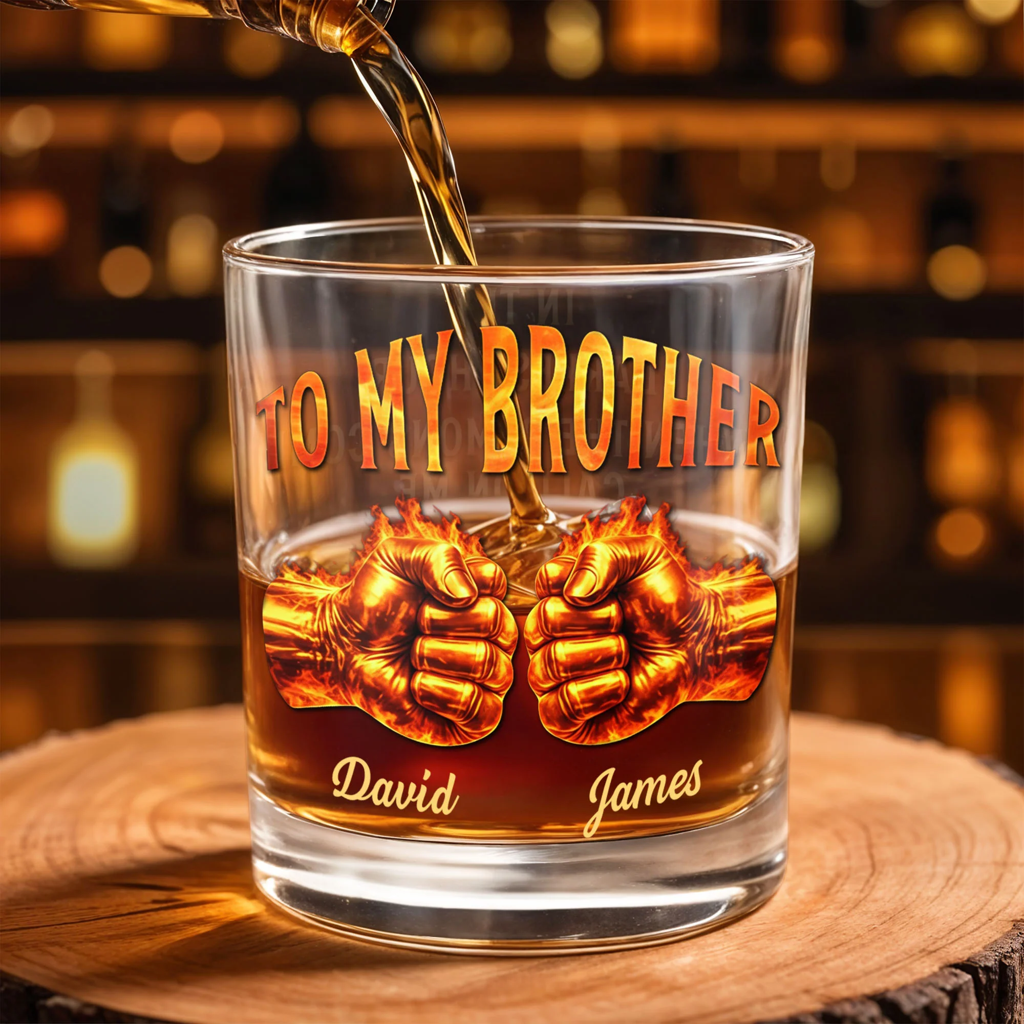 To My Brother Flaming Fists Of Bond And Strength - Personalized Custom Whiskey Glass - BRT031_RWG - Image 4