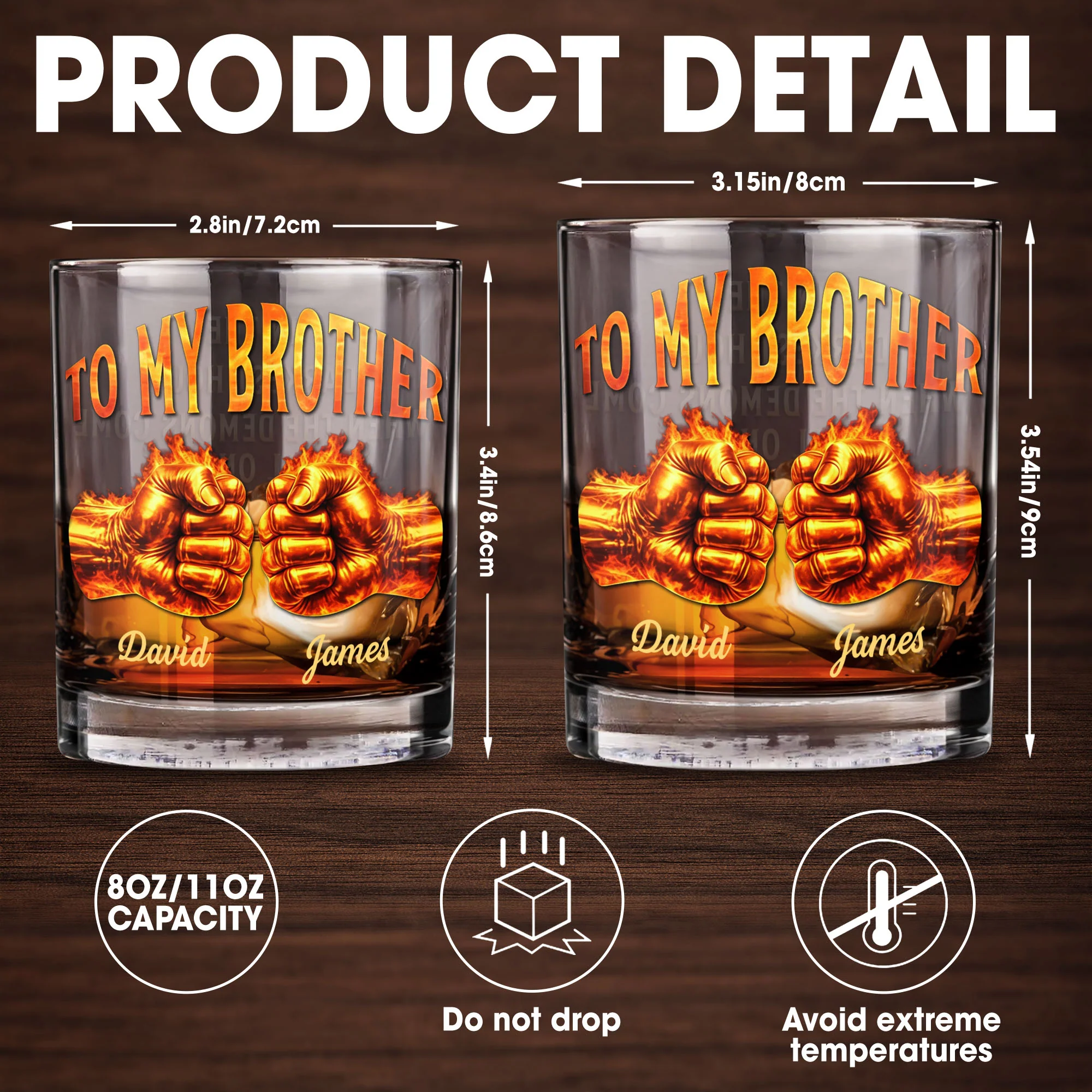 To My Brother Flaming Fists Of Bond And Strength - Personalized Custom Whiskey Glass - BRT031_RWG - Image 5