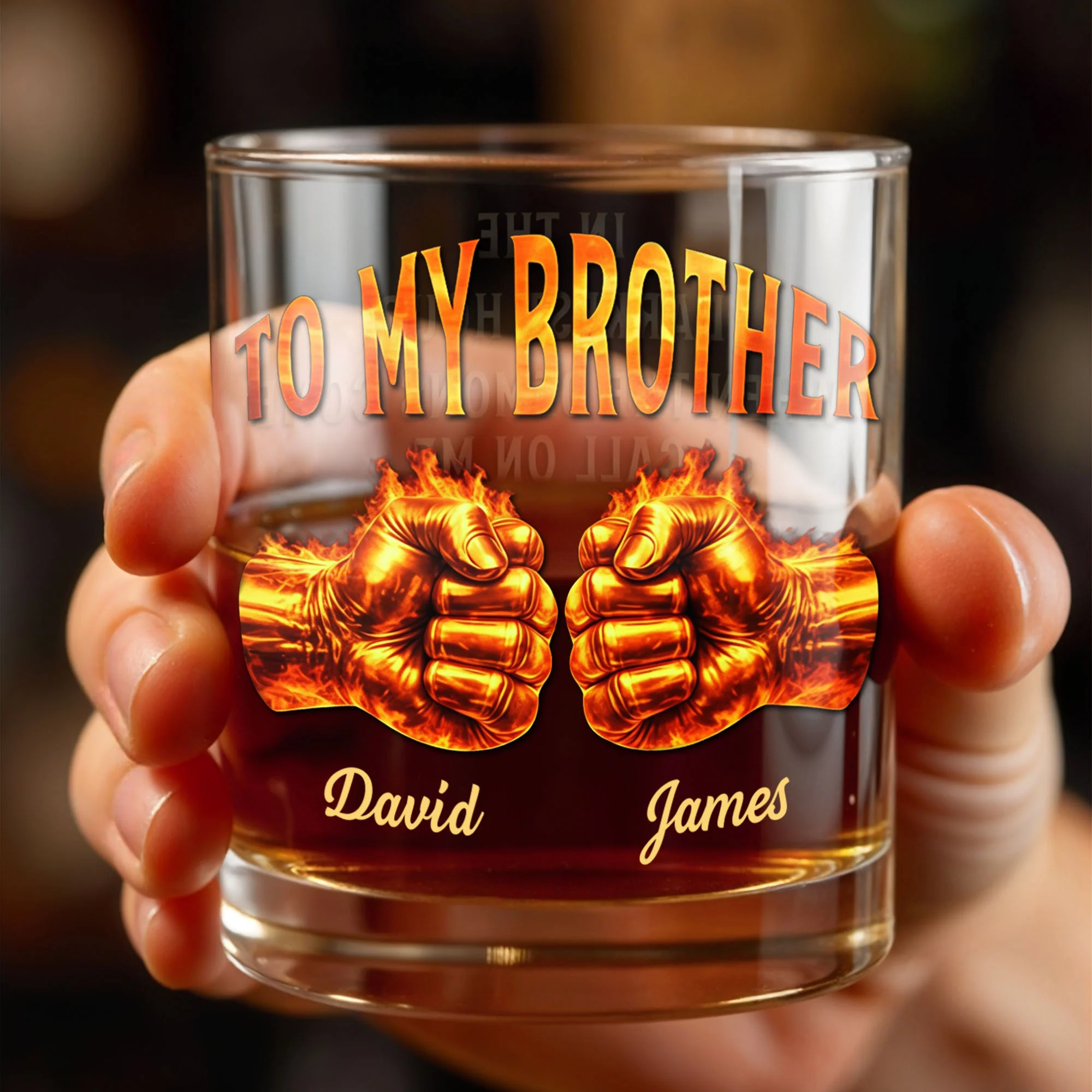 To My Brother Flaming Fists Of Bond And Strength - Personalized Custom Whiskey Glass - BRT031_RWG - Image 6