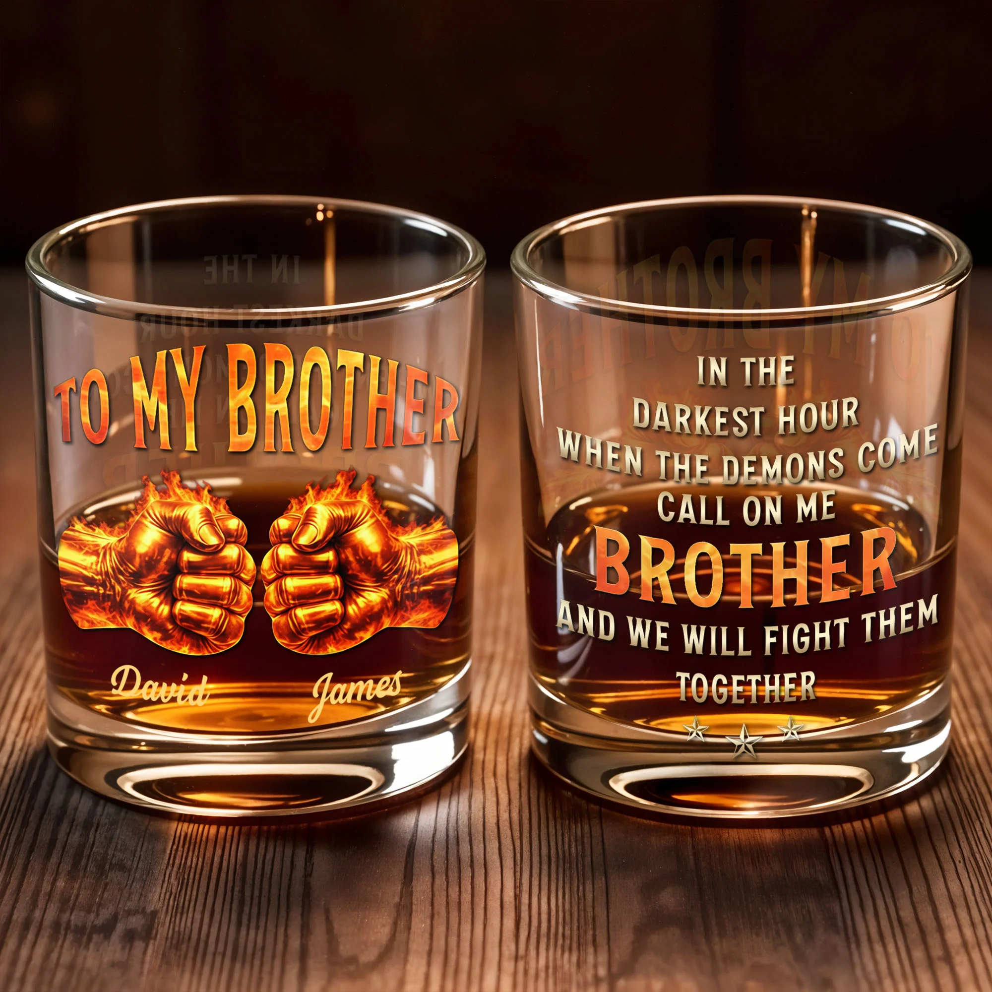 To My Brother Flaming Fists Of Bond And Strength - Personalized Custom Whiskey Glass - BRT031_RWG - Image 7