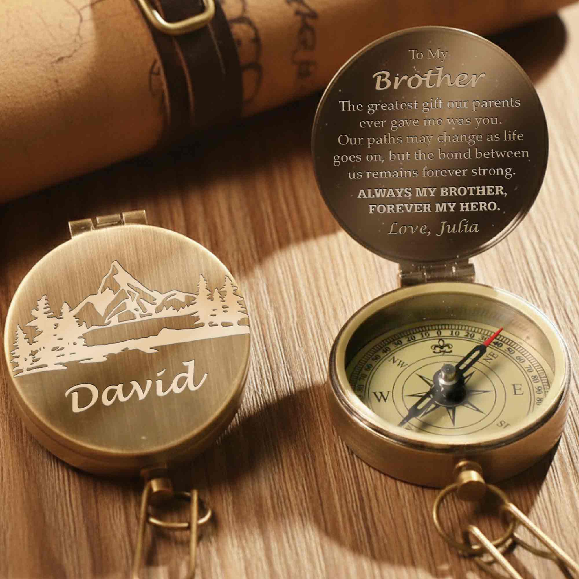 To My Brother The Greatest Gift Engraved Compass With Leather Case - Personalized Engraved Brass Compass - BRT010_ECPASS - Image 10