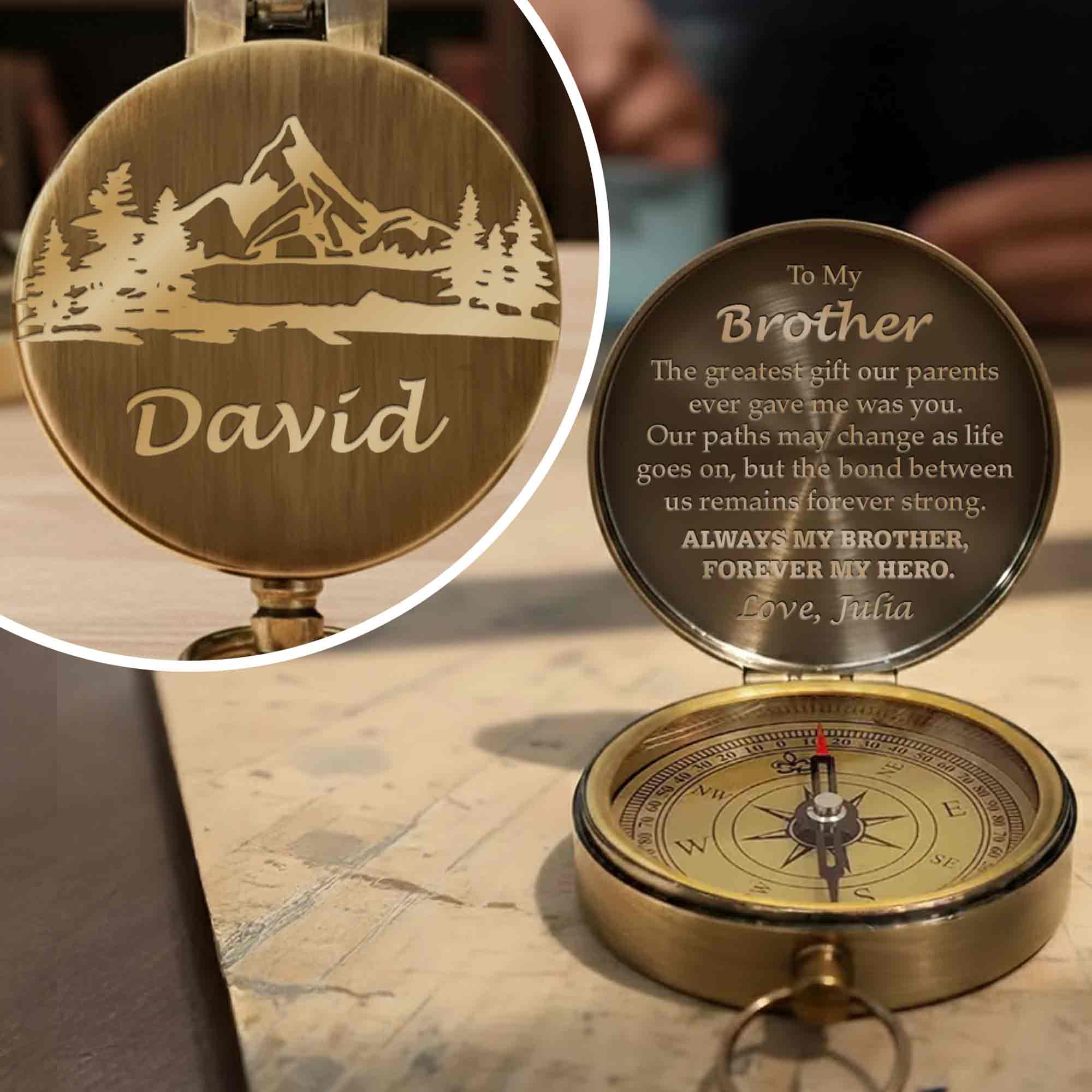 To My Brother The Greatest Gift Engraved Compass With Leather Case - Personalized Engraved Brass Compass - BRT010_ECPASS - Image 3