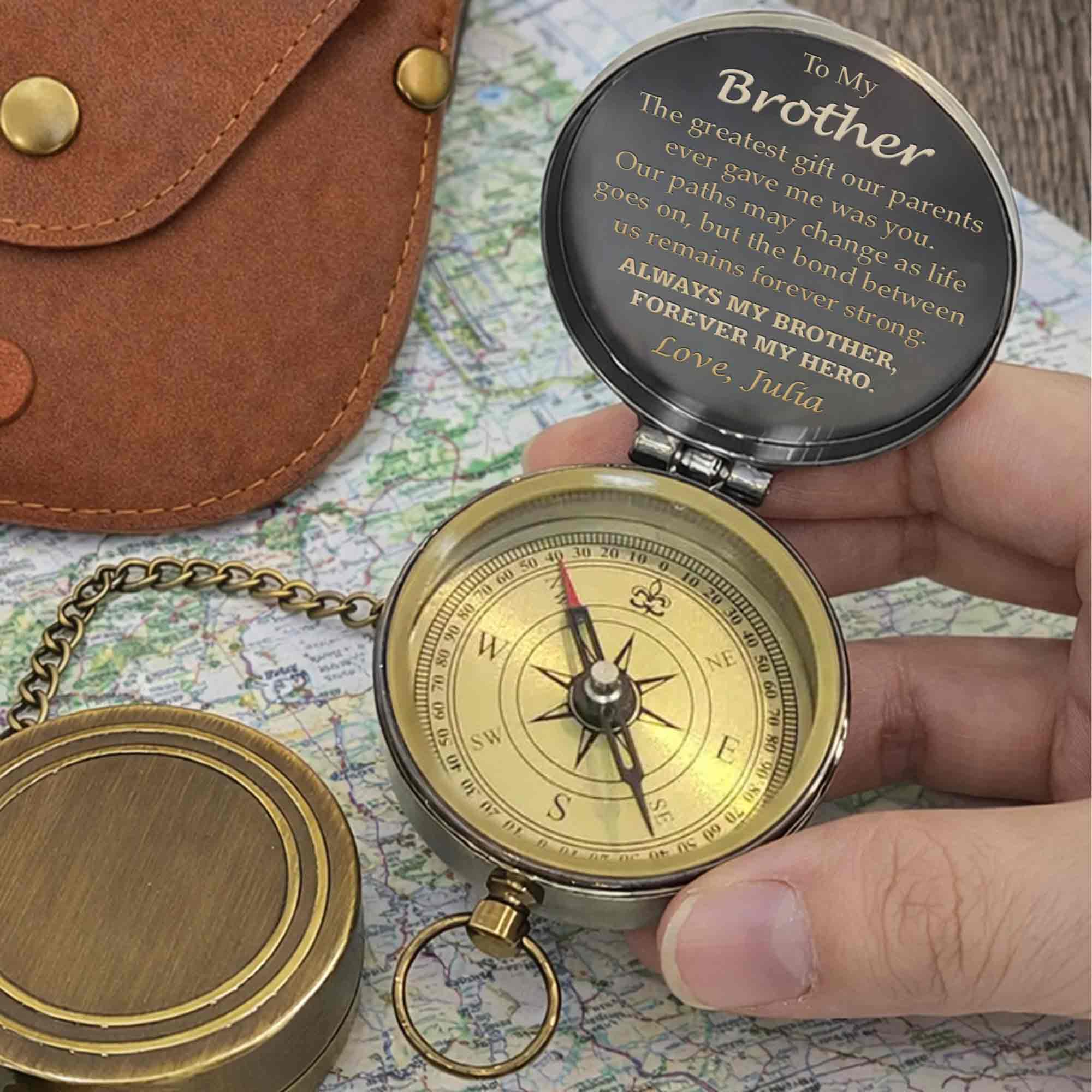 To My Brother The Greatest Gift Engraved Compass With Leather Case - Personalized Engraved Brass Compass - BRT010_ECPASS - Image 4