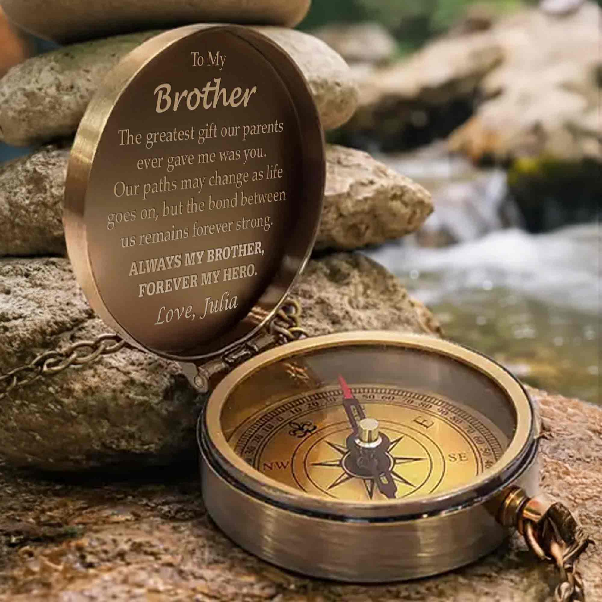 To My Brother The Greatest Gift Engraved Compass With Leather Case - Personalized Engraved Brass Compass - BRT010_ECPASS - Image 7
