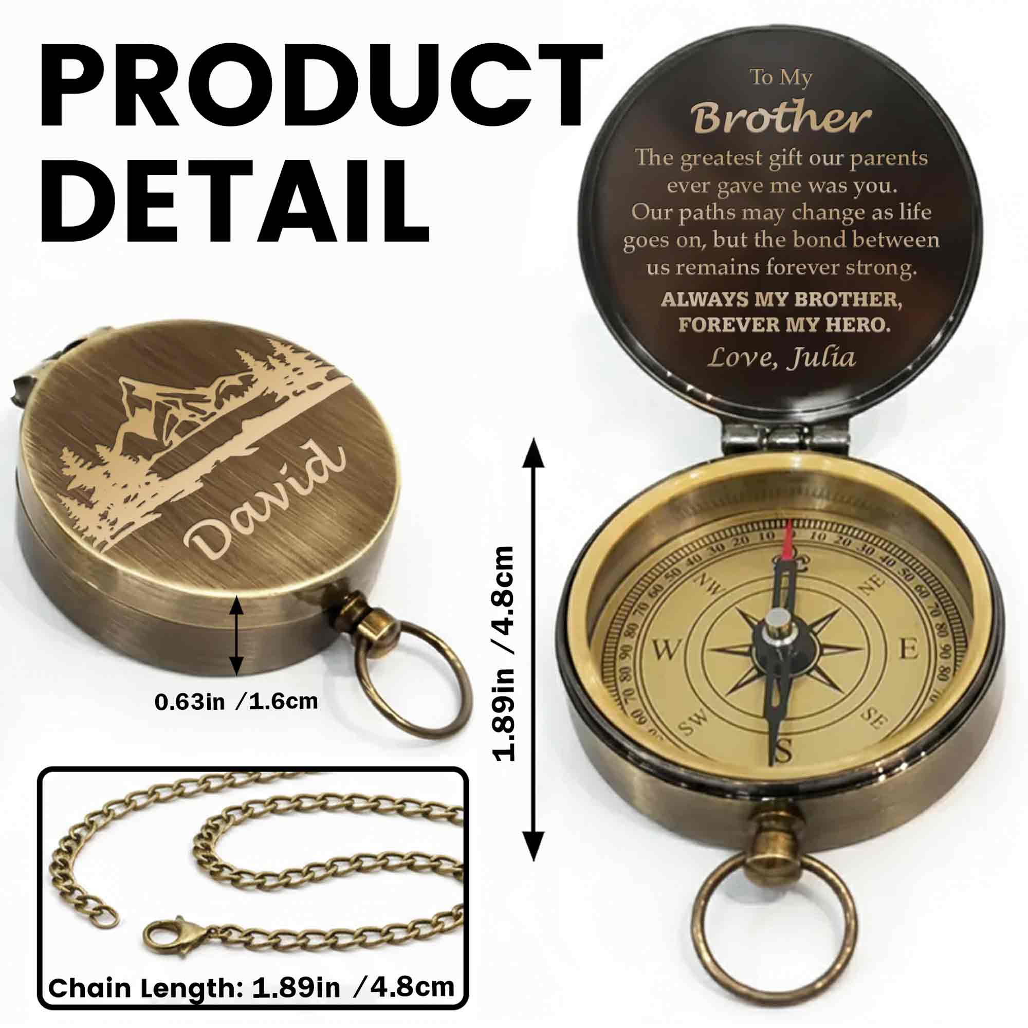 To My Brother The Greatest Gift Engraved Compass With Leather Case - Personalized Engraved Brass Compass - BRT010_ECPASS - Image 8