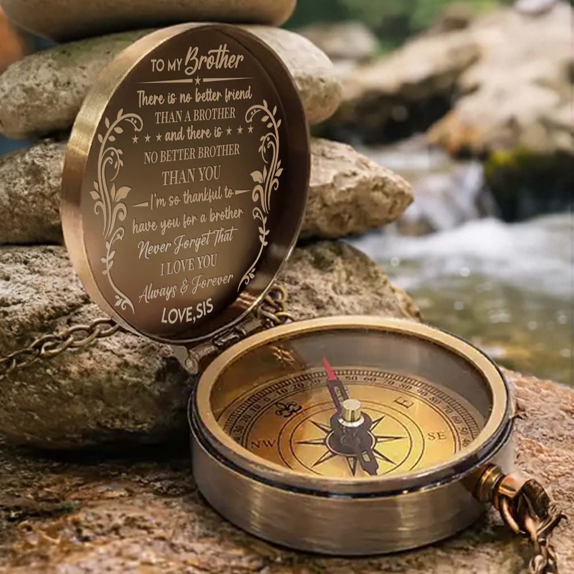 To My Brother There Is No Better Friend Monogram Floral Compass - Personalized Engraved Brass Compass - BRT030_ECPASS - Image 4
