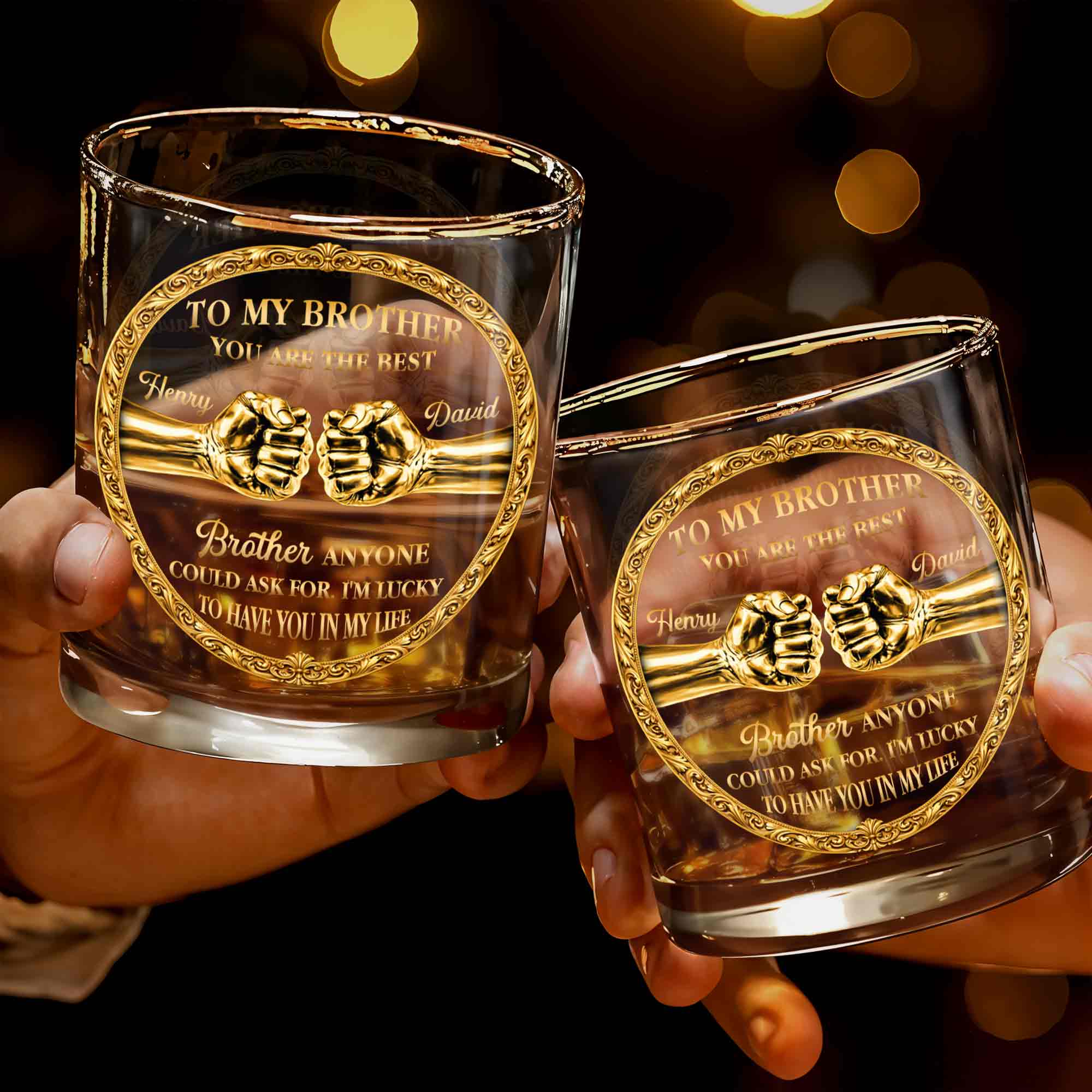 To My Brother You Are The Best Gold Fist Bump Ornament - Personalized Custom Whiskey Glass - BRT032_RWG - Image 3