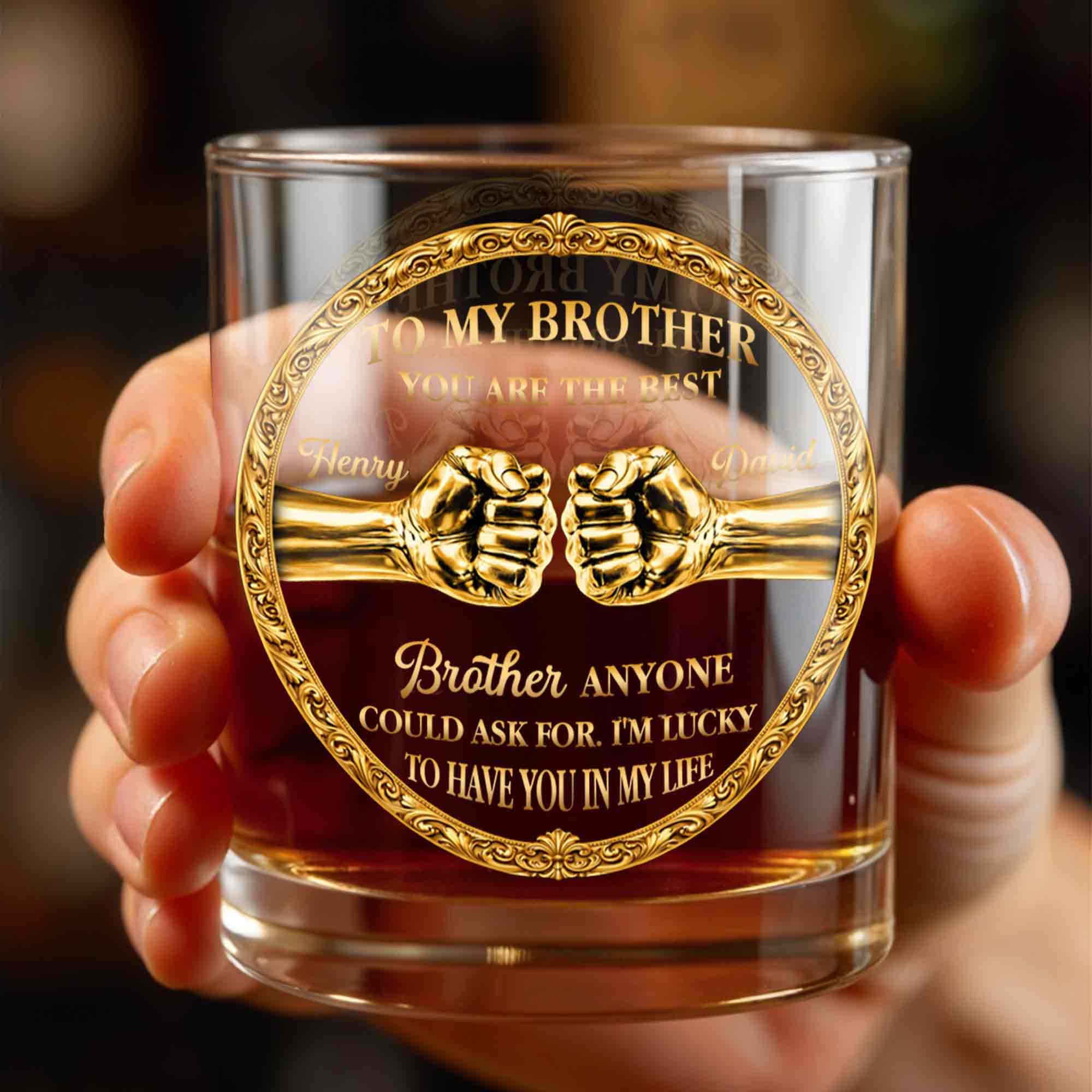 To My Brother You Are The Best Gold Fist Bump Ornament - Personalized Custom Whiskey Glass - BRT032_RWG - Image 6