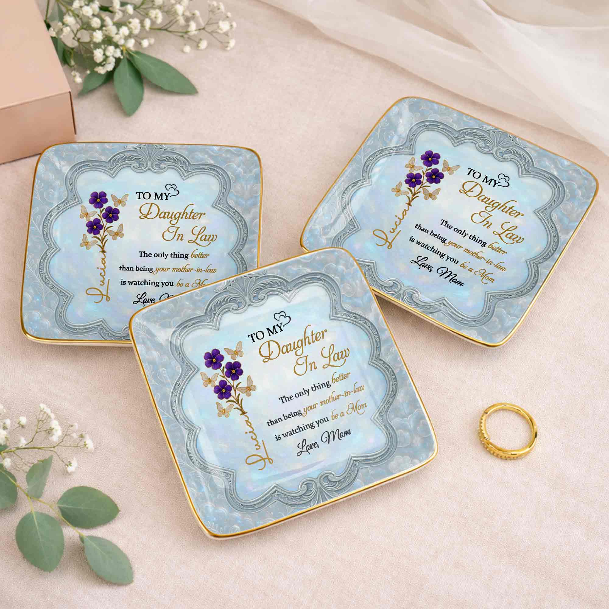 To My Daughter In Law Better Than Being Your Mother In Law Flowers Butterflies - Personalized Custom Jewelry Dish, Ceramic Dish, Square Shape - DILA089_SCRF - Image 6
