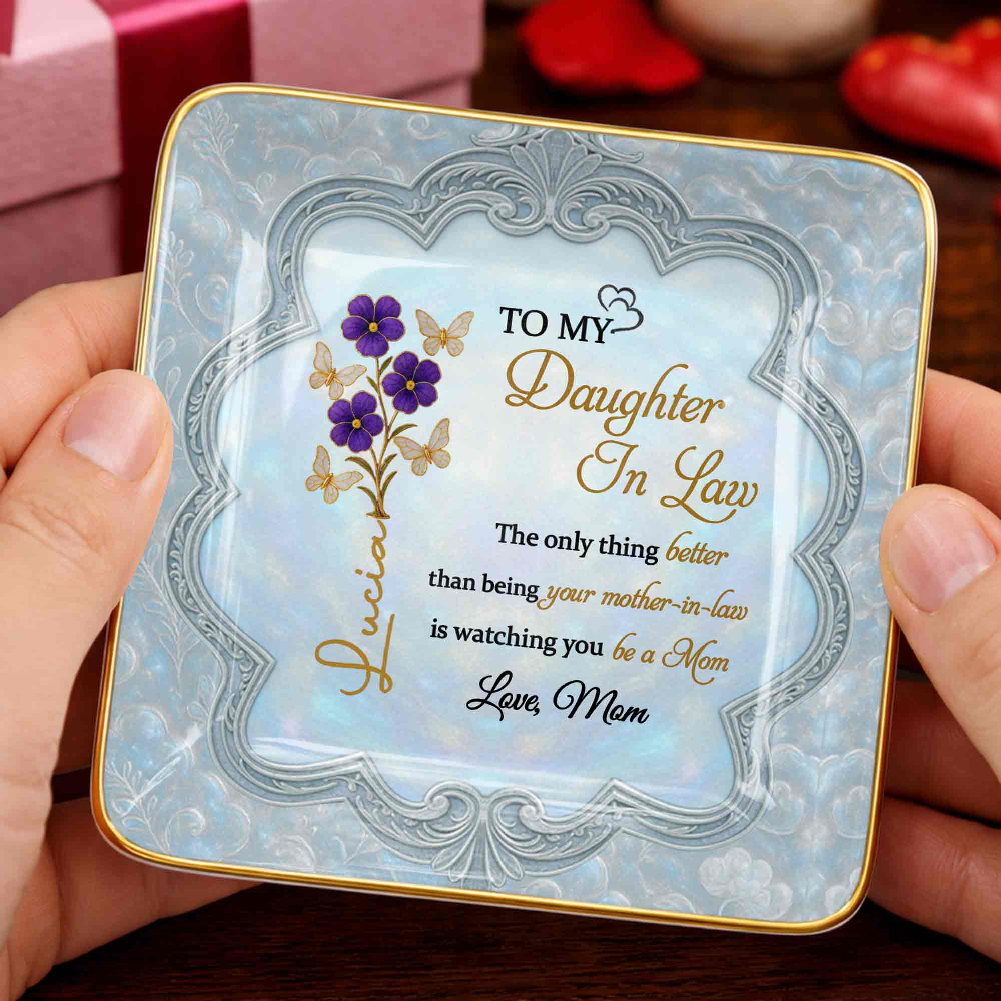 To My Daughter In Law Better Than Being Your Mother In Law Flowers Butterflies - Personalized Custom Jewelry Dish, Ceramic Dish, Square Shape - DILA089_SCRF - Image 7