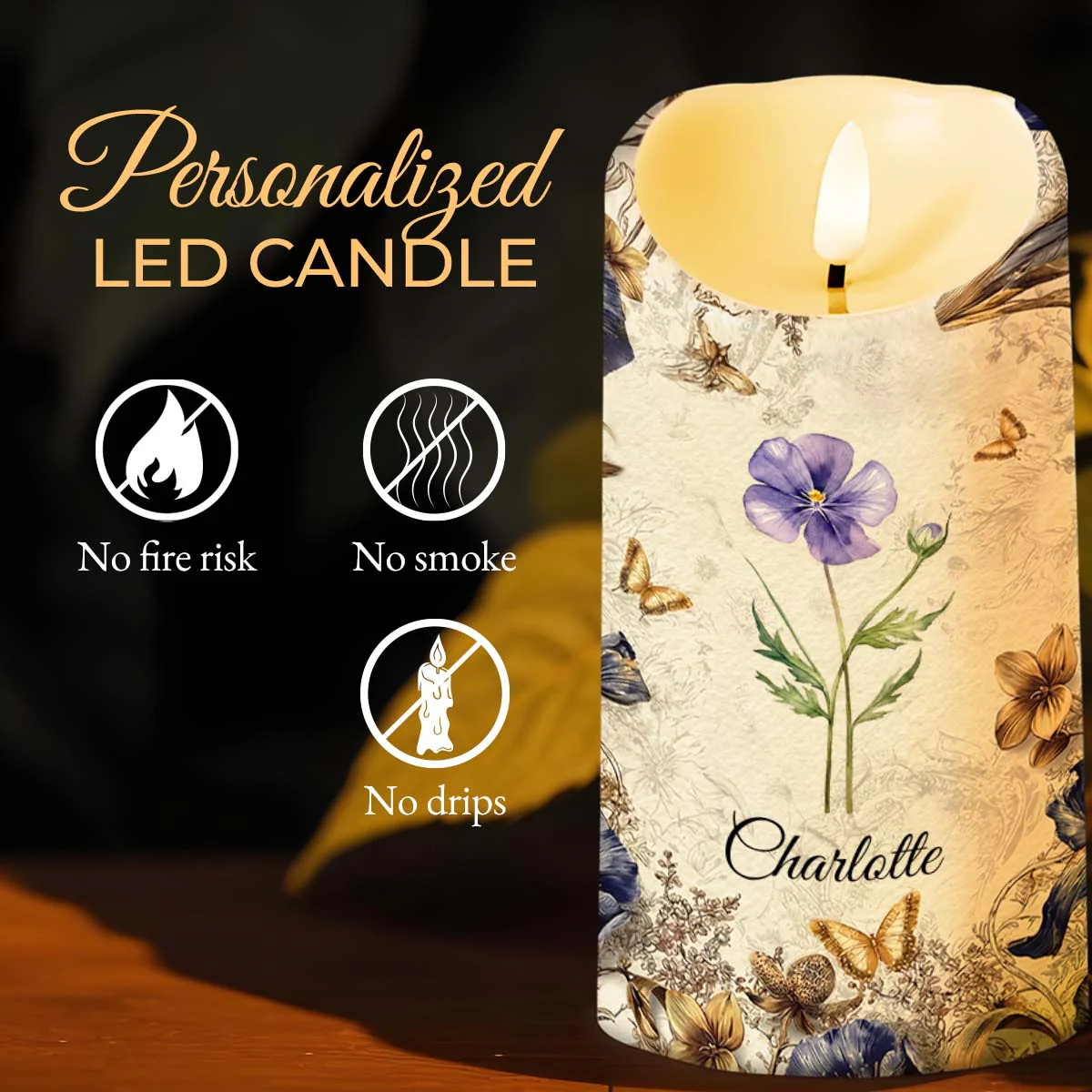 To My Daughter Never Forget I Love You Floral Butterfly Candle - Personalized Custom LED Candle - DAU329_LECA - Image 4