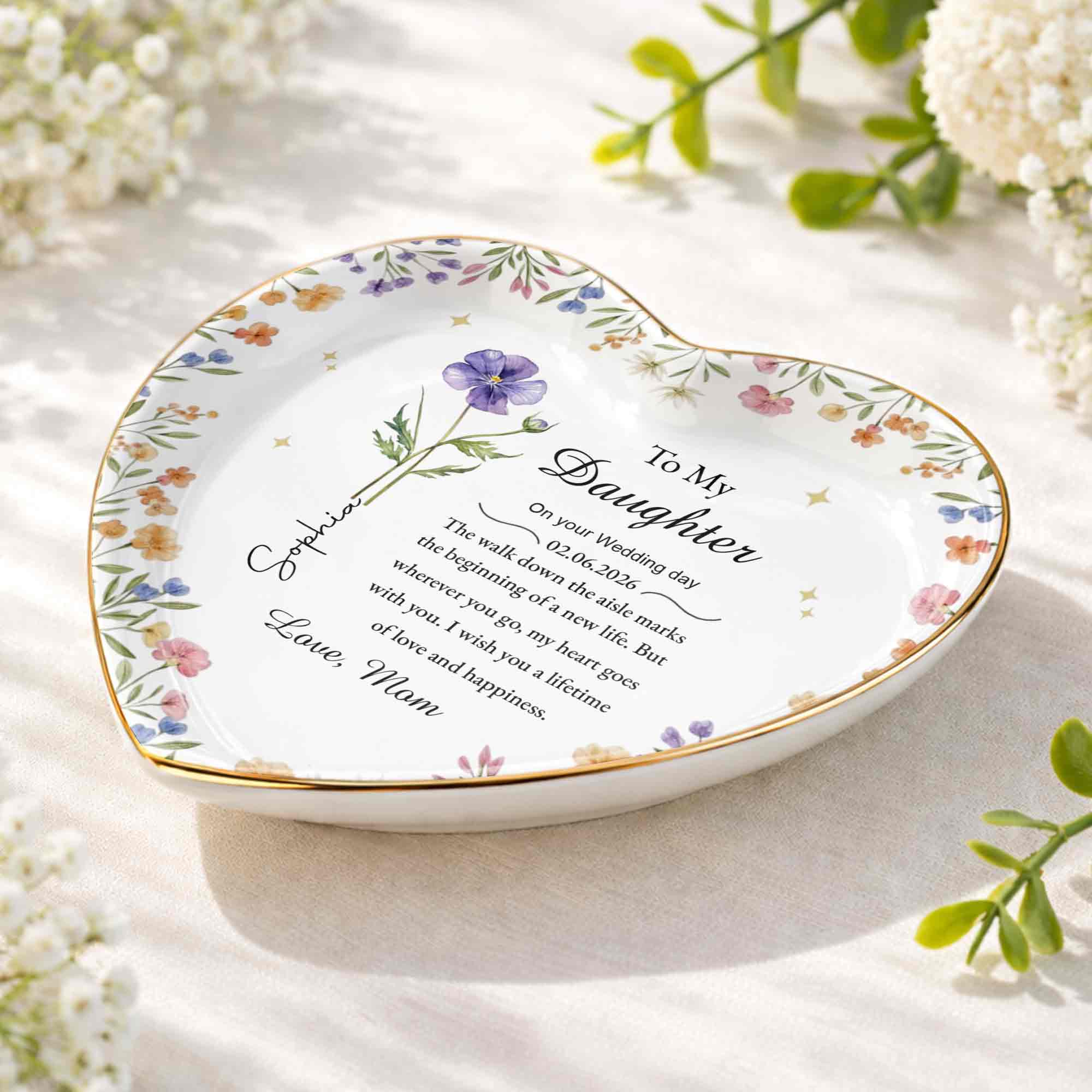 To My Daughter On Your Wedding Day Floral Heart Jewelry Dish - Personalized Custom Jewelry Dish, Ceramic Dish, Heart Shape - DAU322_HCRF - Image 9