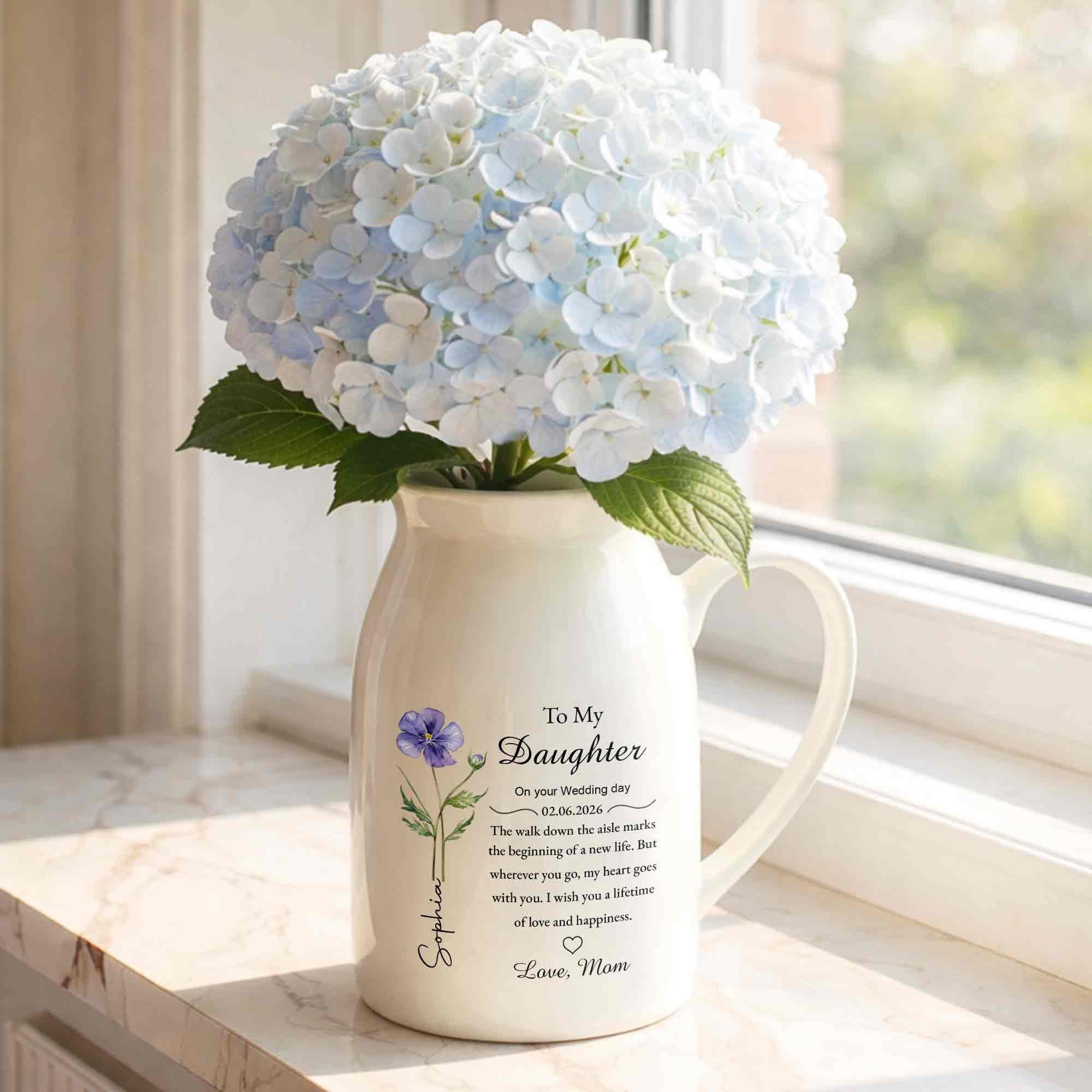 To My Daughter On Your Wedding Day Flower Heart Ceramic Pitcher - Personalized Ceramic Flower Vase - DAU322_CEV - Image 11