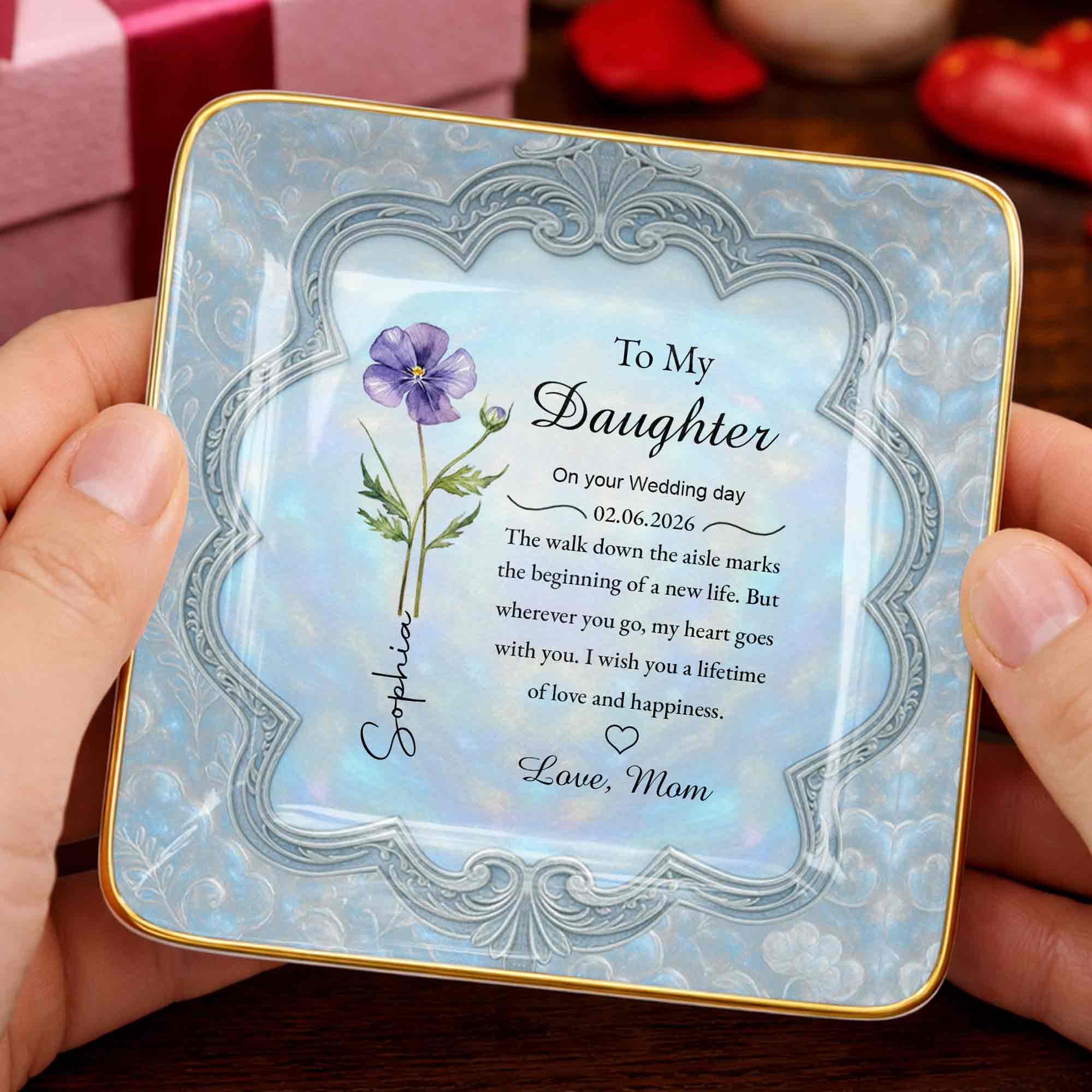 To My Daughter On Your Wedding Day Flower Jewelry Dish - Personalized Custom Jewelry Dish, Ceramic Dish, Square Shape - DAU351_SCRF - Image 7