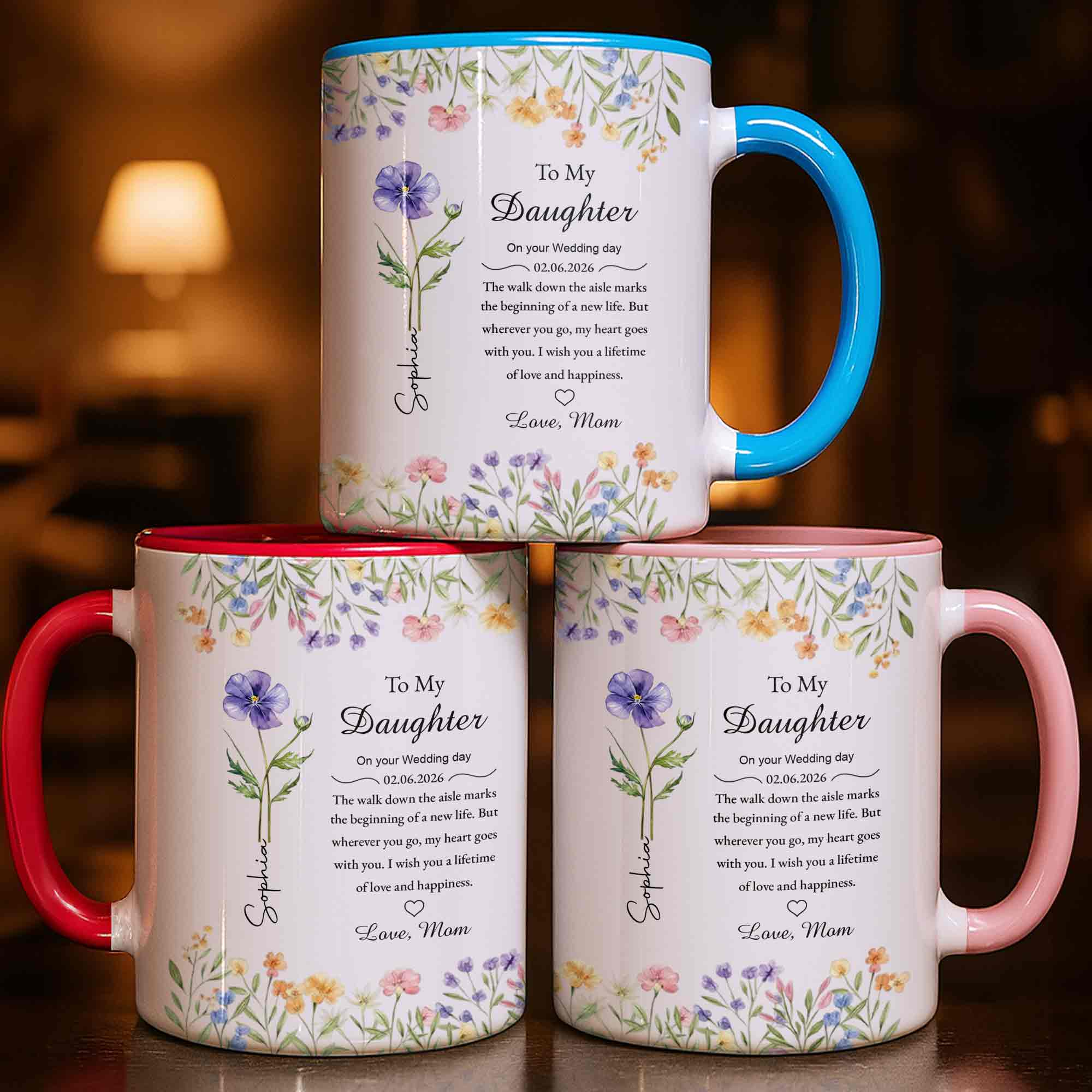 To My Daughter On Your Wedding Day Purple Flower Heart Design - Personalized Custom Accent Mug - DAU322_AMUG - Image 3