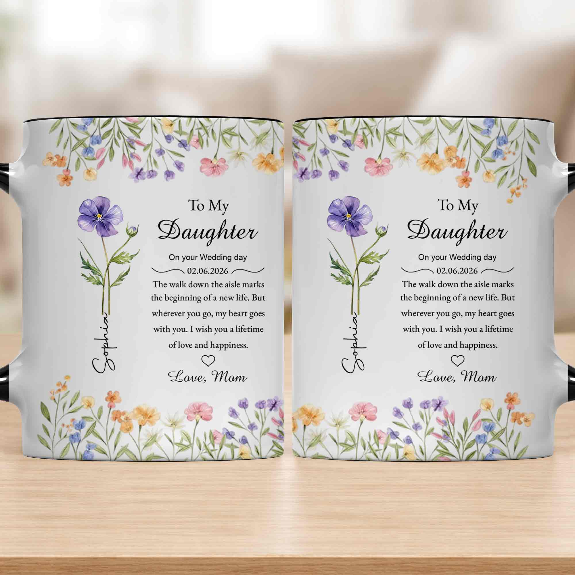 To My Daughter On Your Wedding Day Purple Flower Heart Design - Personalized Custom Accent Mug - DAU322_AMUG - Image 4