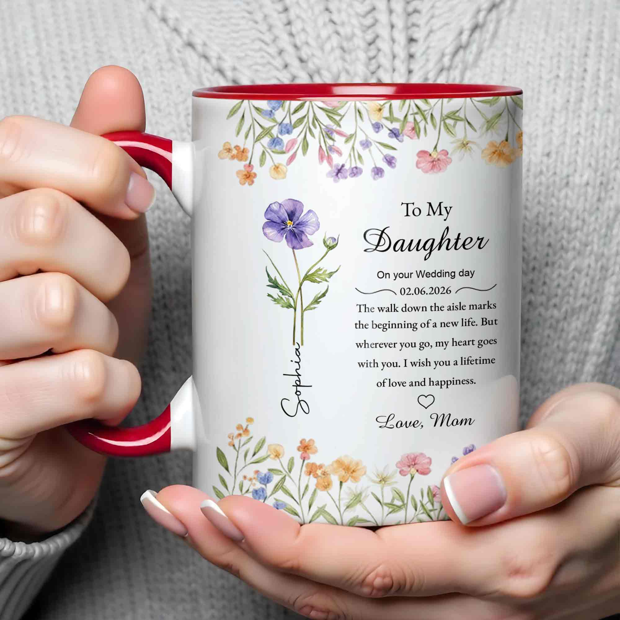 To My Daughter On Your Wedding Day Purple Flower Heart Design - Personalized Custom Accent Mug - DAU322_AMUG - Image 6