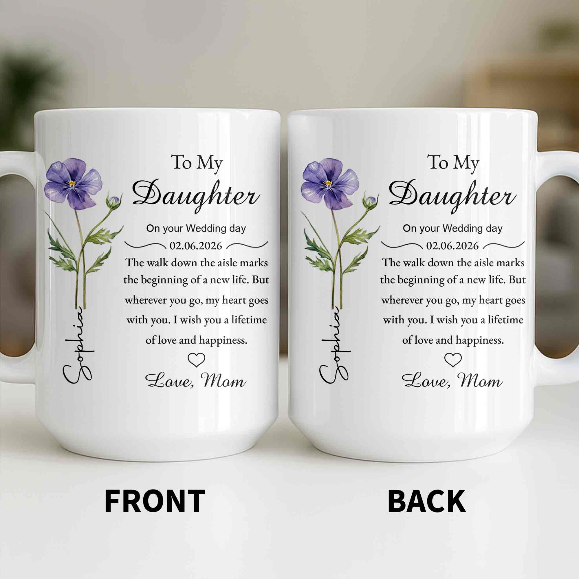 To My Daughter On Your Wedding Day Purple Flower Heart Design - Personalized Custom Coffee Mug - DAU322_MG - Image 10