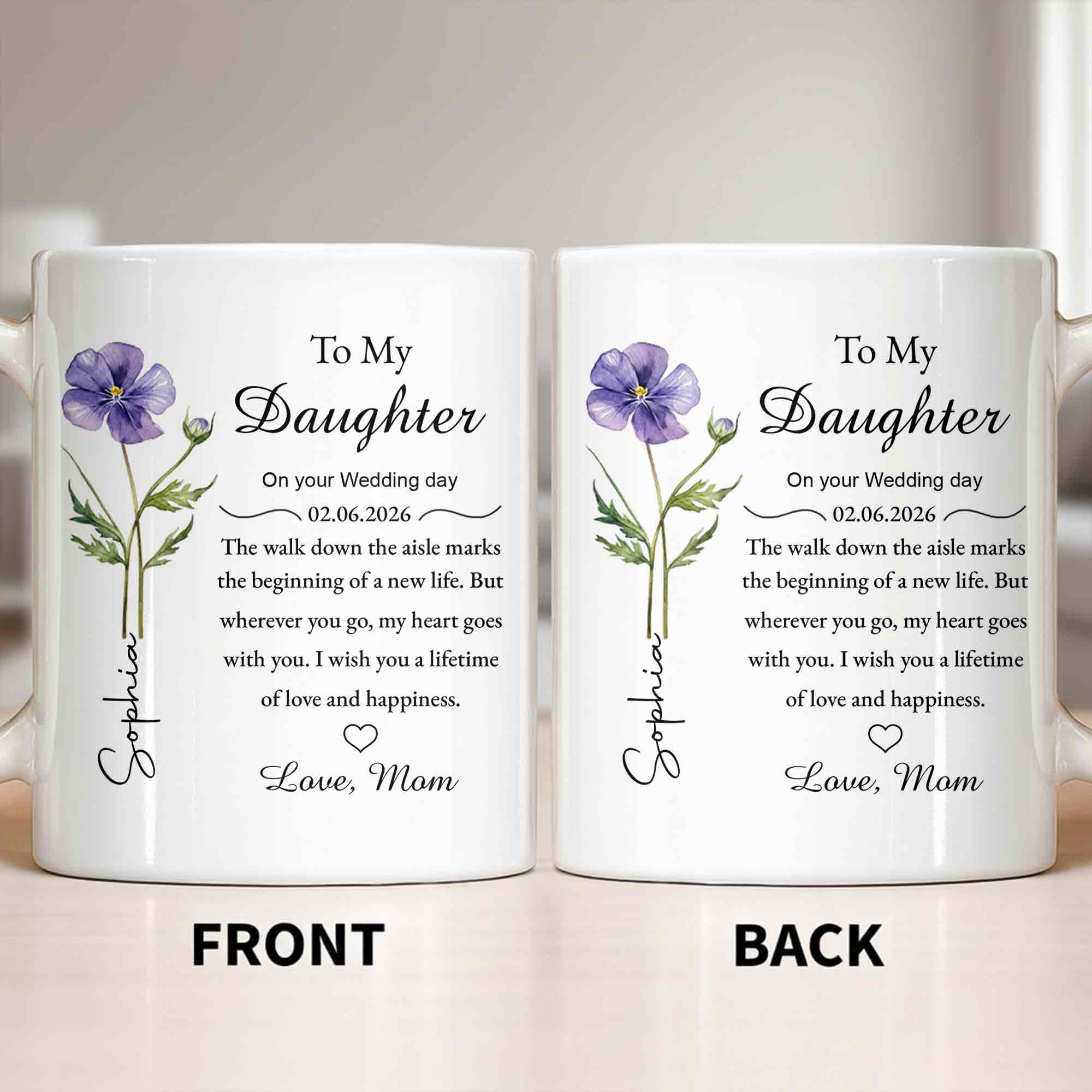 To My Daughter On Your Wedding Day Purple Flower Heart Design - Personalized Custom Coffee Mug - DAU322_MG - Image 11