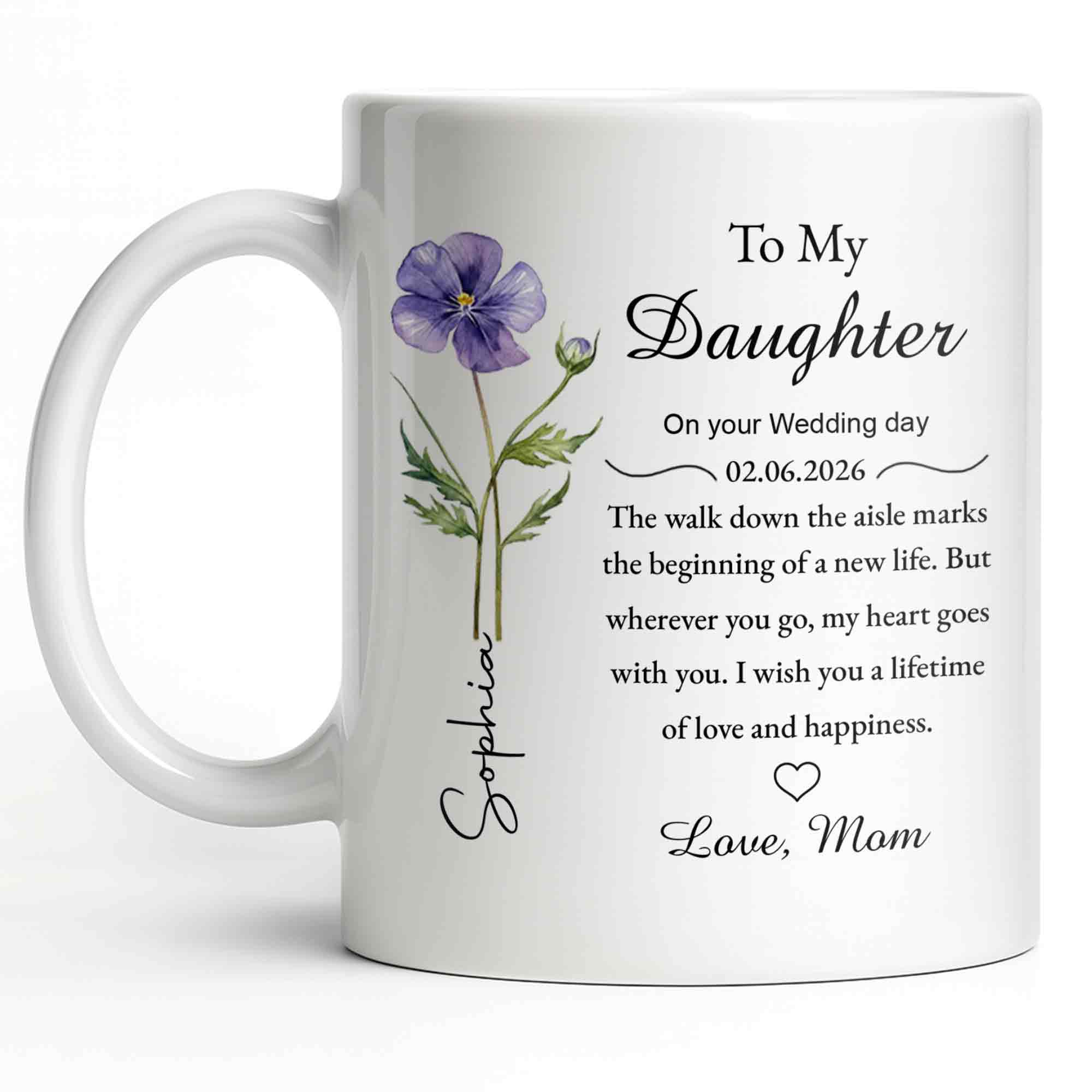 To My Daughter On Your Wedding Day Purple Flower Heart Design - Personalized Custom Coffee Mug - DAU322_MG - Image 14
