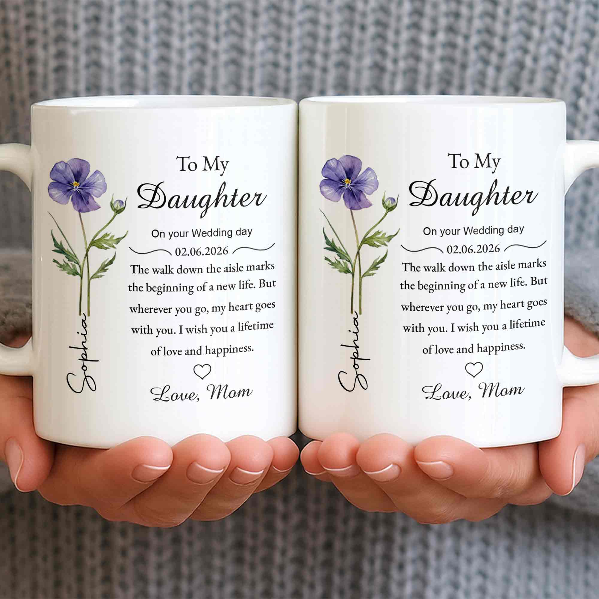 To My Daughter On Your Wedding Day Purple Flower Heart Design - Personalized Custom Coffee Mug - DAU322_MG - Image 6