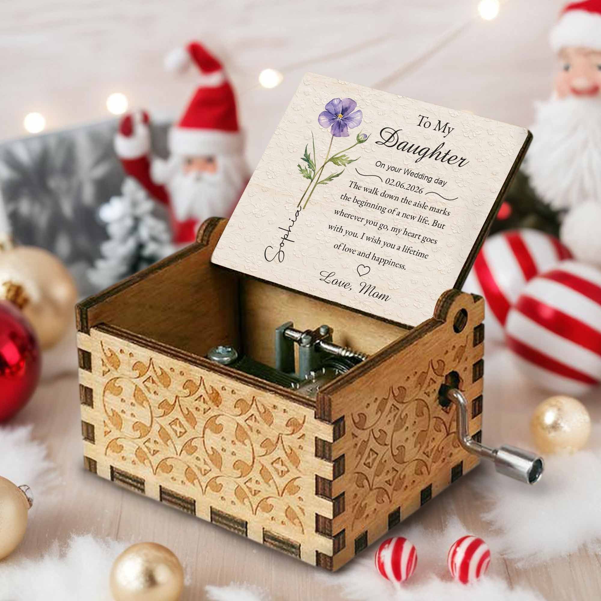 To My Daughter On Your Wedding Day Purple Flower Wood Grain Heart - Custom Music Box With "You Are My Sunshine" Tune - DAU322_MZB - Image 6