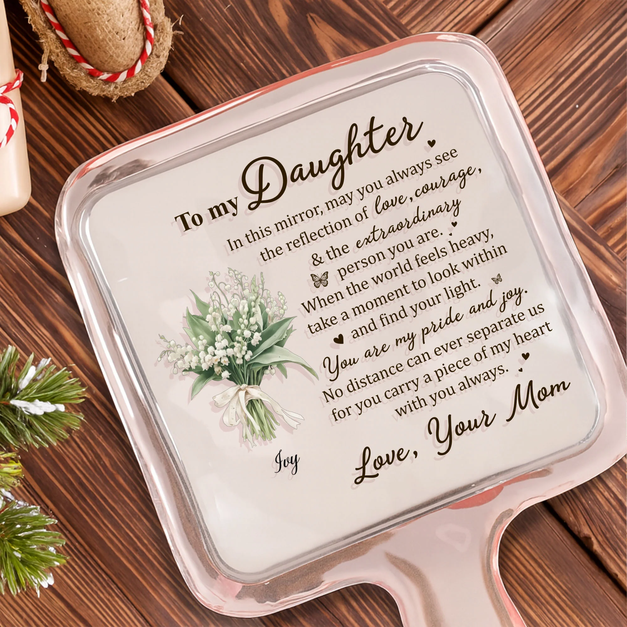 To My Daughter Reflection Of Love Courage And Flowers - Personalized Handheld Mirror - DAU319_HMIR - Image 4
