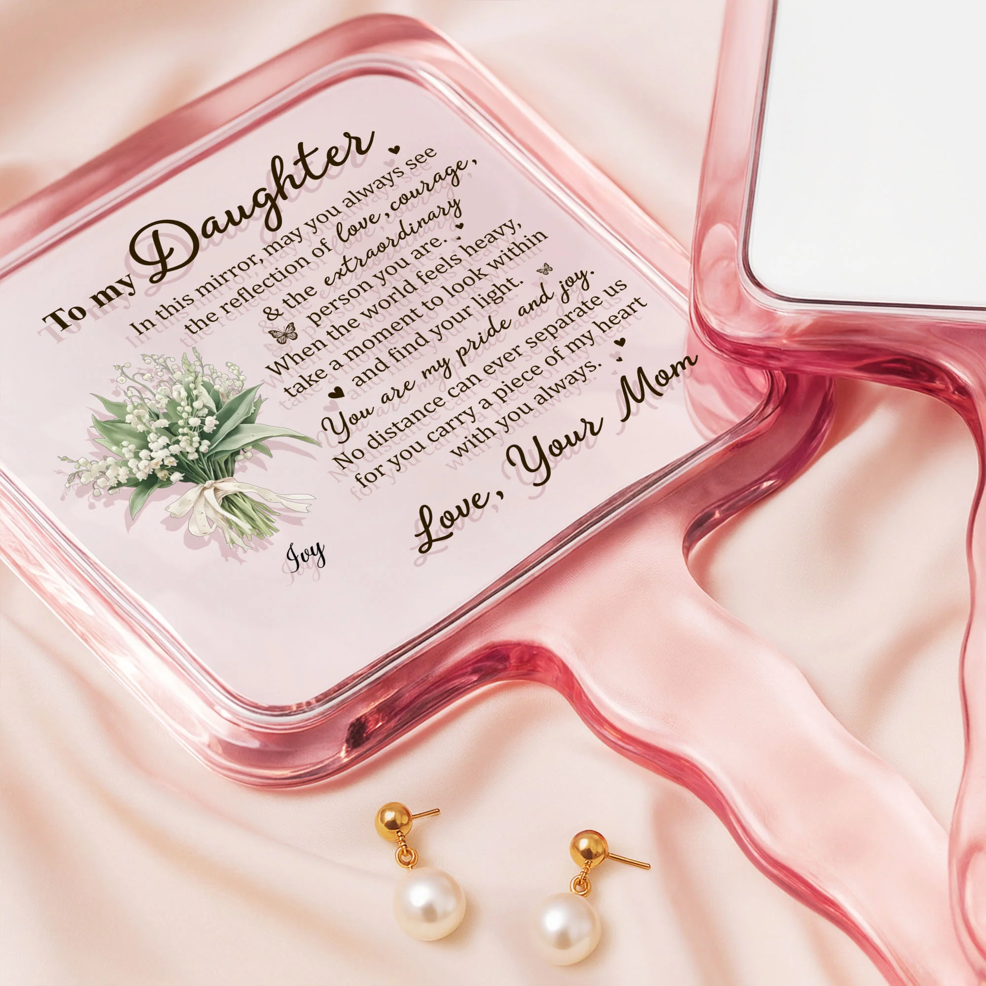 To My Daughter Reflection Of Love Courage And Flowers - Personalized Handheld Mirror - DAU319_HMIR - Image 5