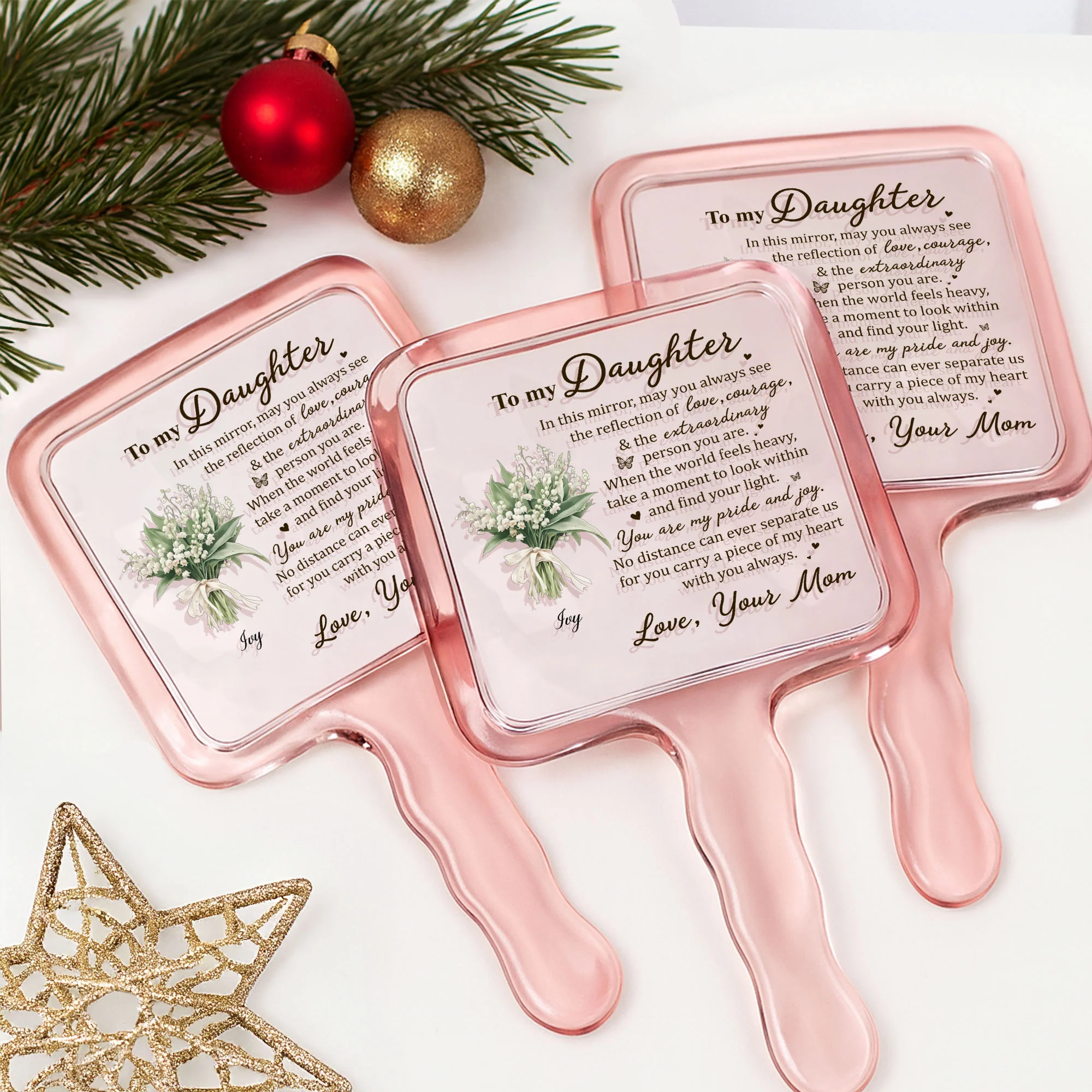 To My Daughter Reflection Of Love Courage And Flowers - Personalized Handheld Mirror - DAU319_HMIR - Image 7