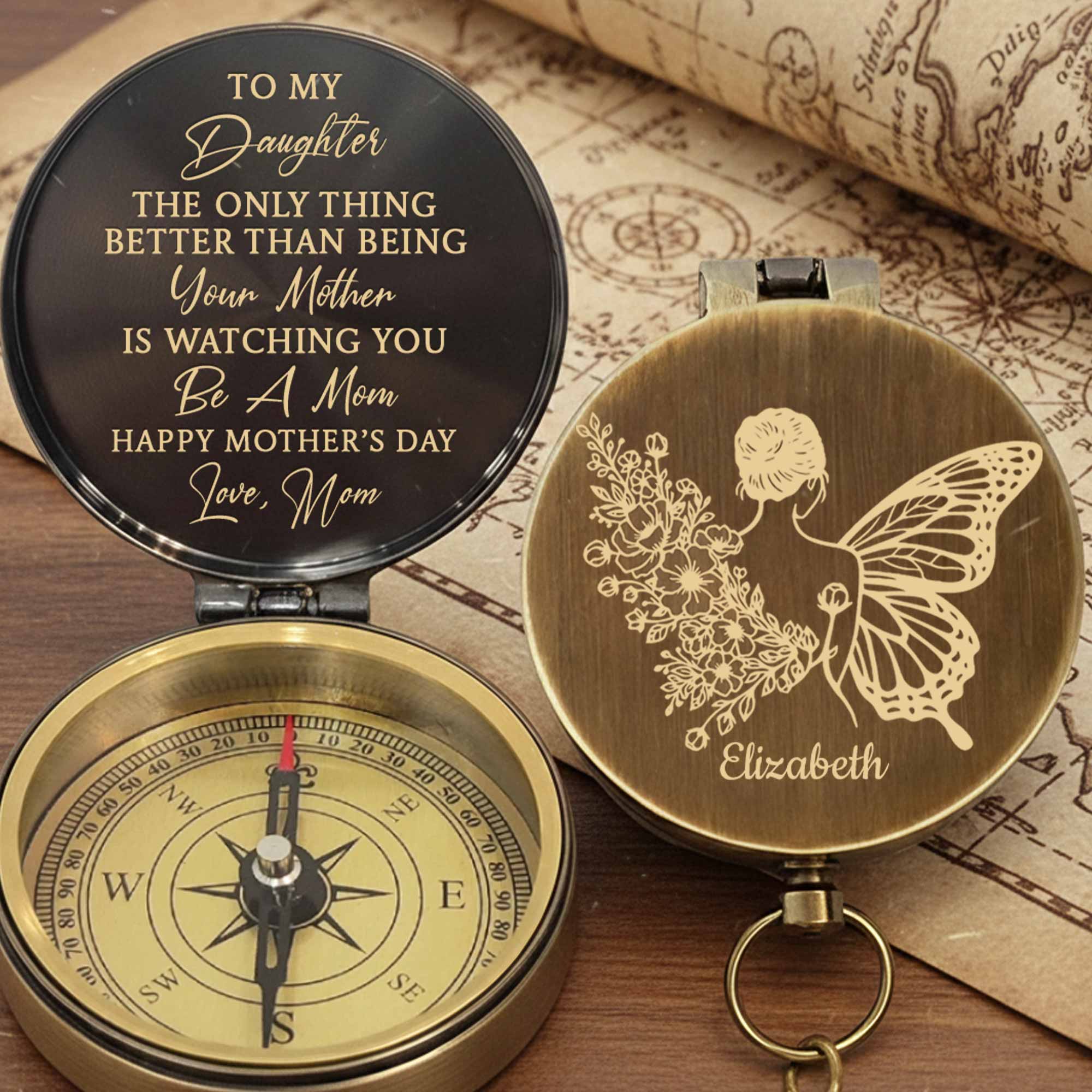 To My Daughter The Only Thing Better Butterfly Woman Flowers - Personalized Engraved Brass Compass - DAU332_ECPASS
