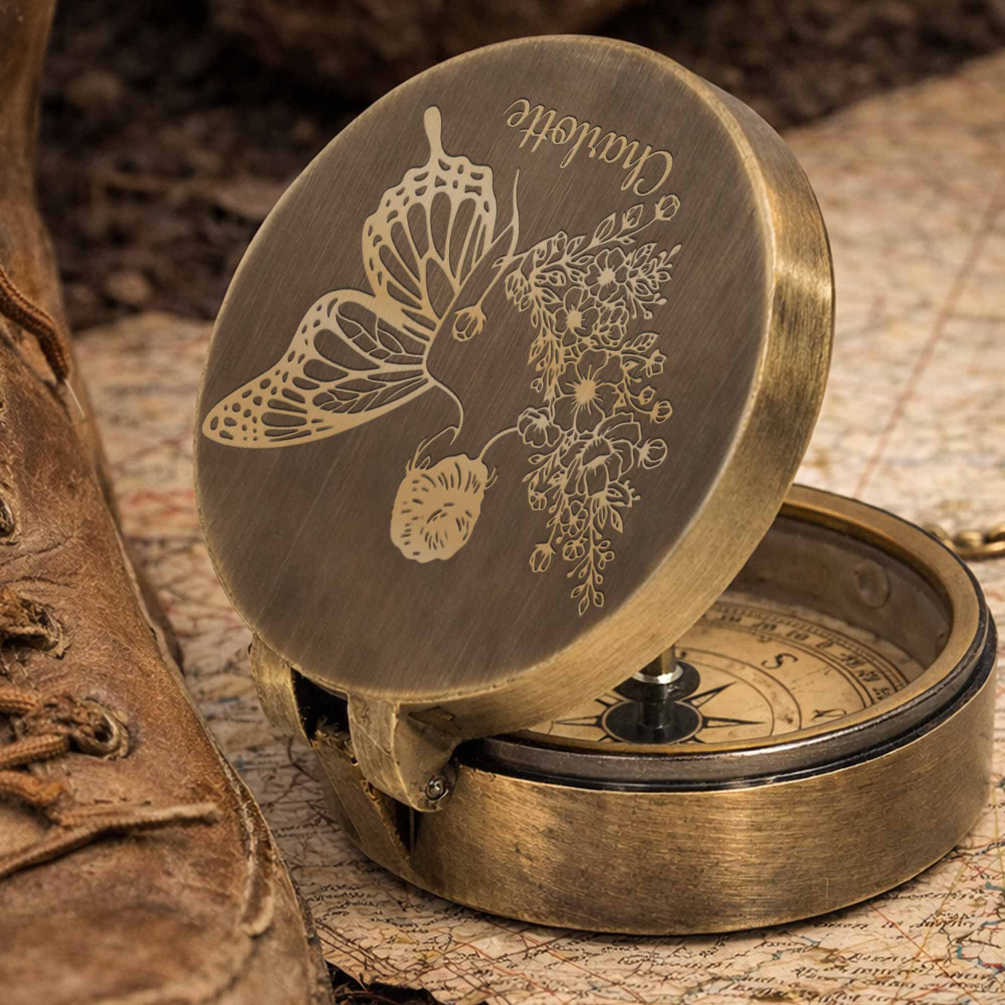 To My Daughter The Only Thing Better Butterfly Woman Flowers - Personalized Engraved Brass Compass - DAU332_ECPASS - Image 3