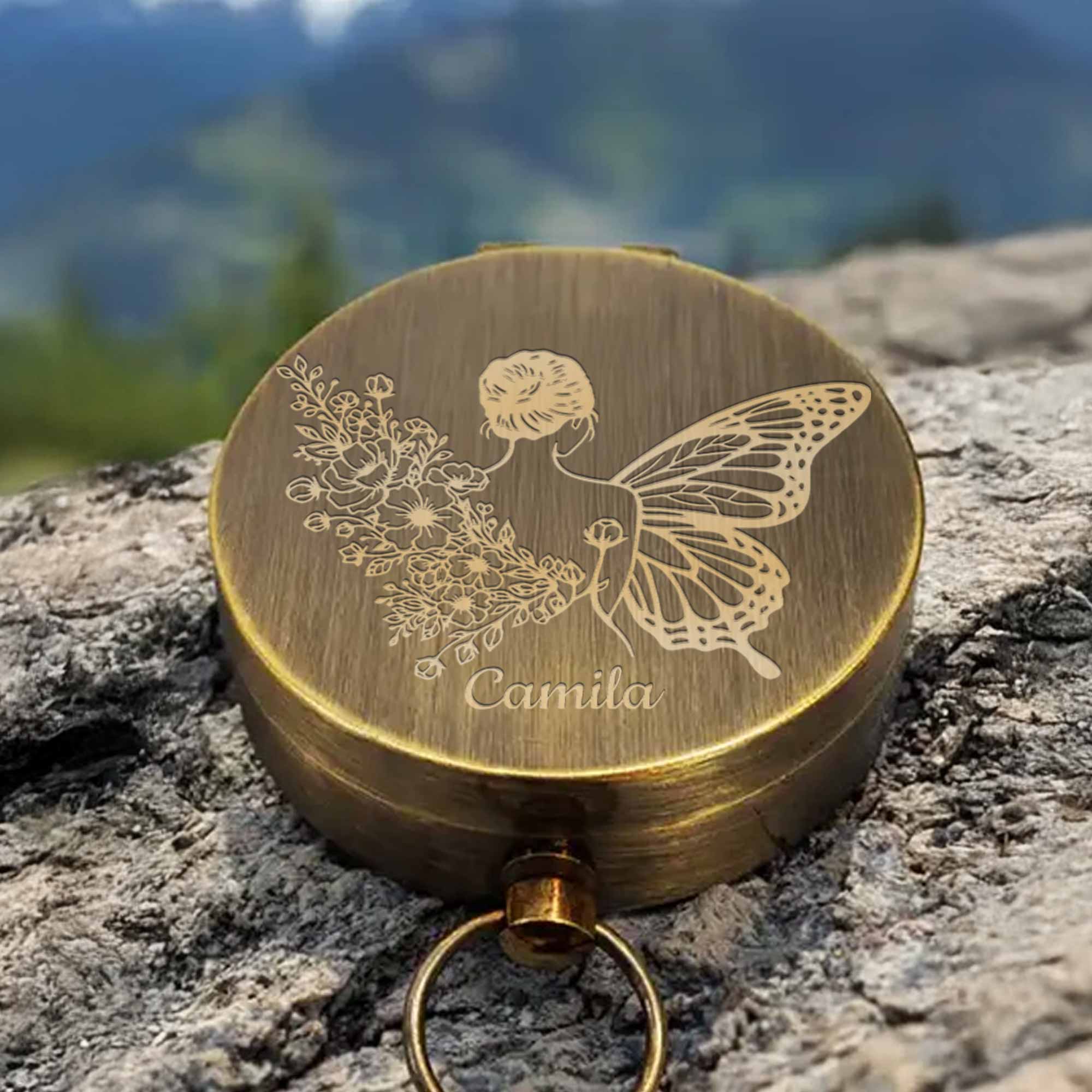 To My Daughter The Only Thing Better Butterfly Woman Flowers - Personalized Engraved Brass Compass - DAU332_ECPASS - Image 5