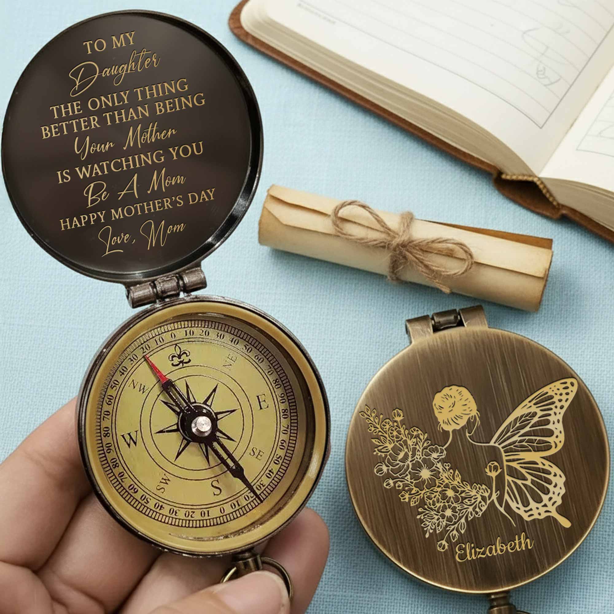 To My Daughter The Only Thing Better Butterfly Woman Flowers - Personalized Engraved Brass Compass - DAU332_ECPASS - Image 8
