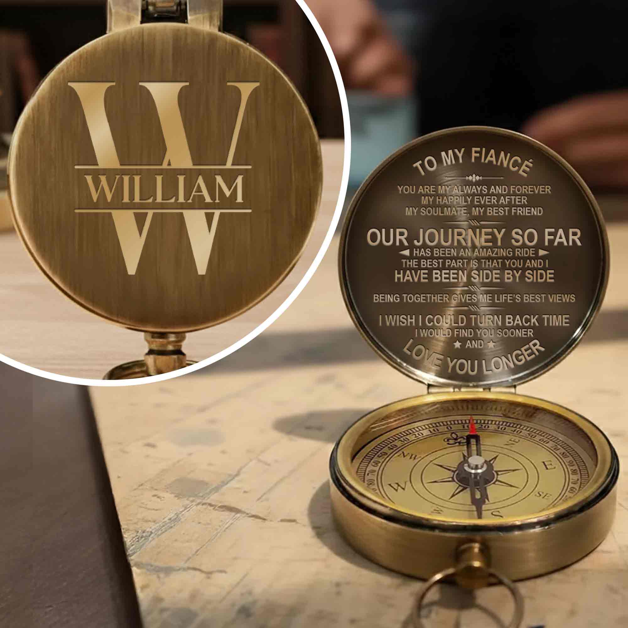 To My Fiance You Are My Always Custom Monogram Compass - Personalized Engraved Brass Compass - CPL1423_ECPASS - Image 3