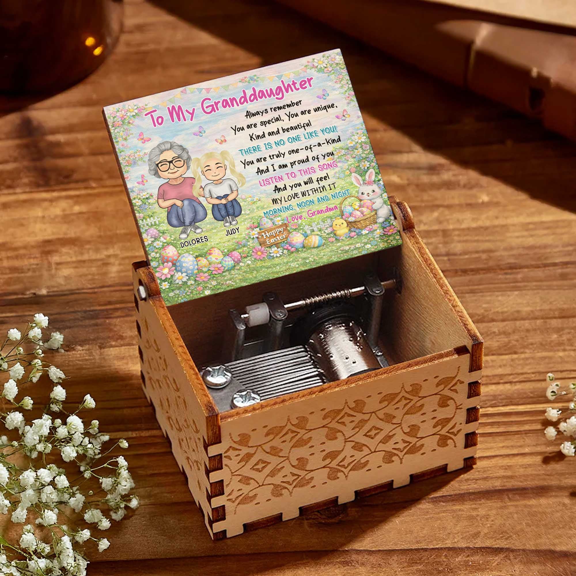 To My Granddaughter Always Remember You Are Special Easter Eggs Bunny Design - Custom Music Box With "You Are My Sunshine" Tune - GDT627_MZB - Image 2