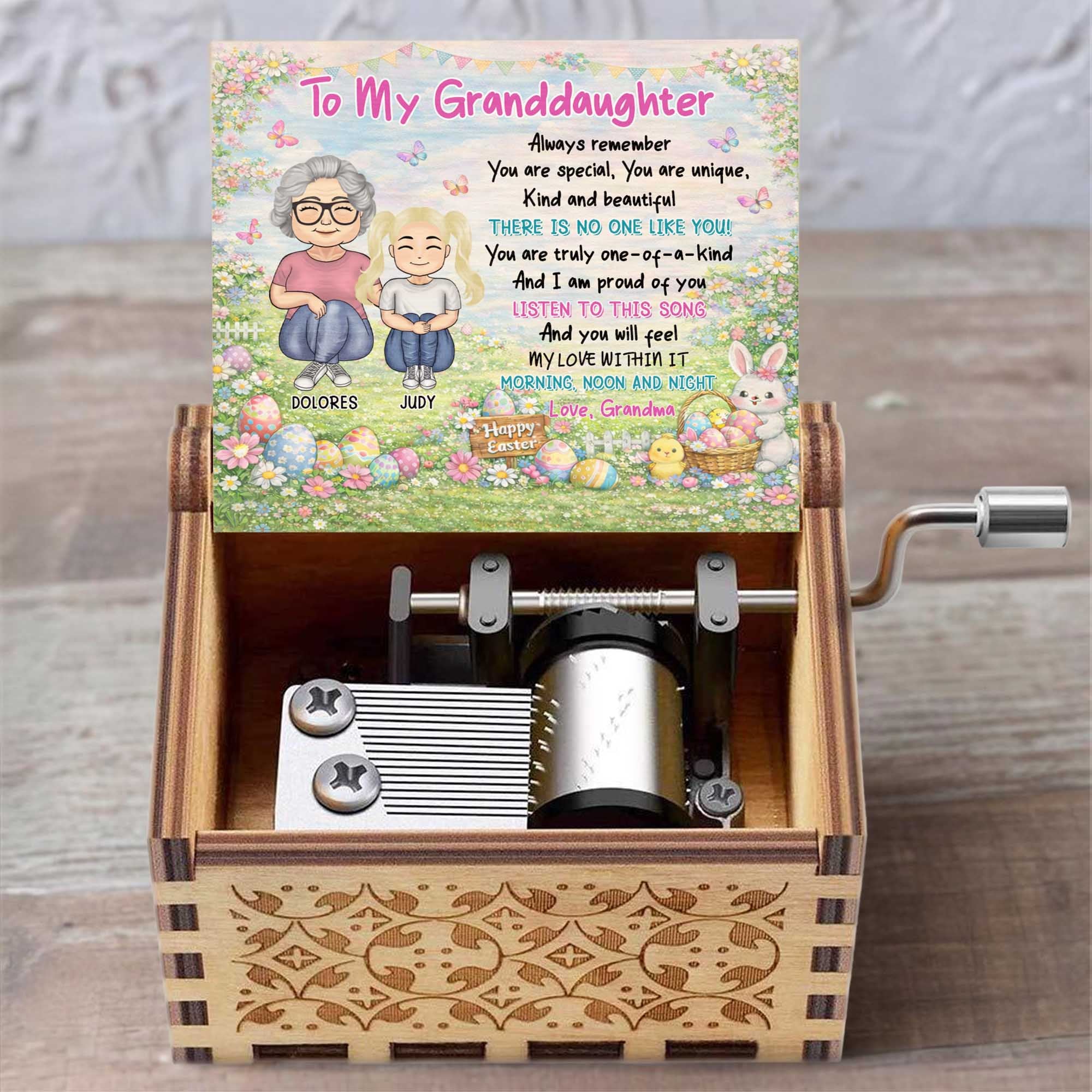 To My Granddaughter Always Remember You Are Special Easter Eggs Bunny Design - Custom Music Box With "You Are My Sunshine" Tune - GDT627_MZB - Image 3