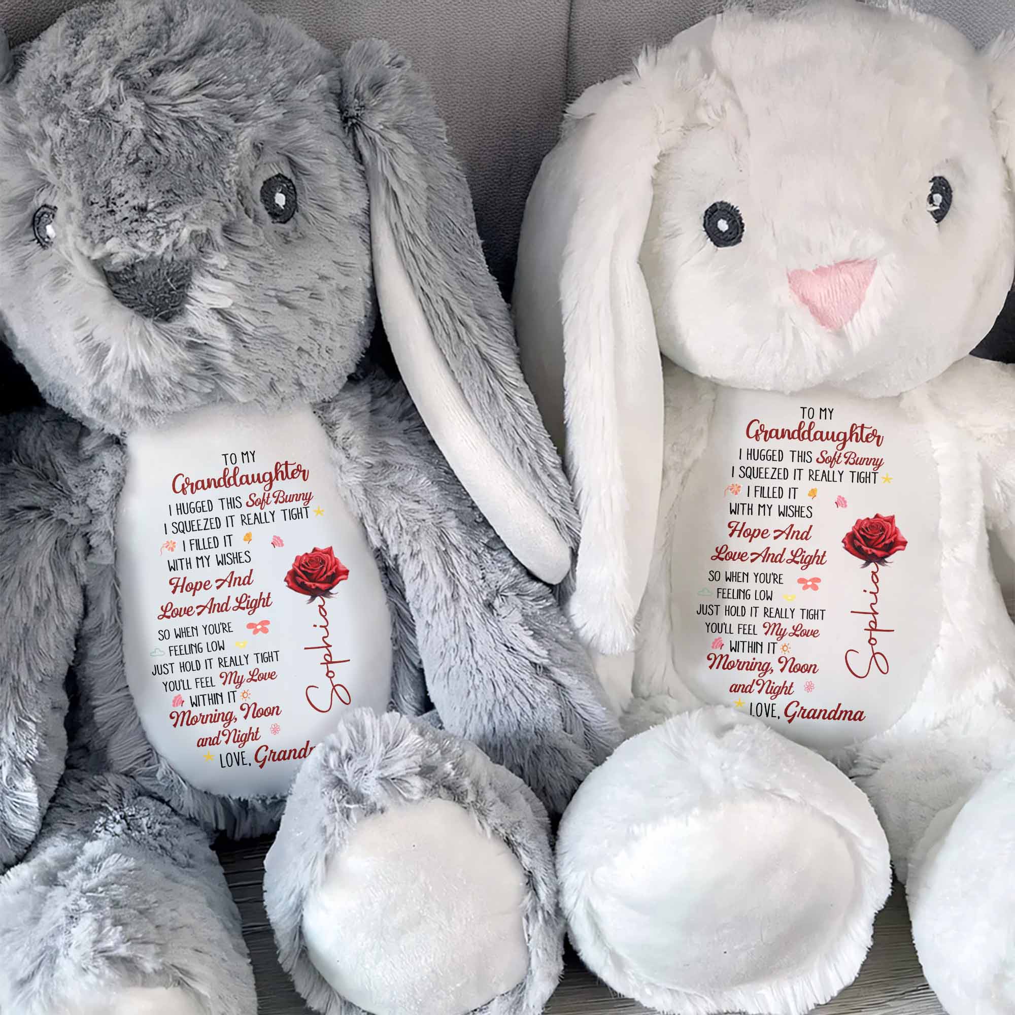 To My Granddaughter I Hugged This Soft Bunny With Red Rose - Personalized Stuffed Bunny - GDT626_BUN - Image 3