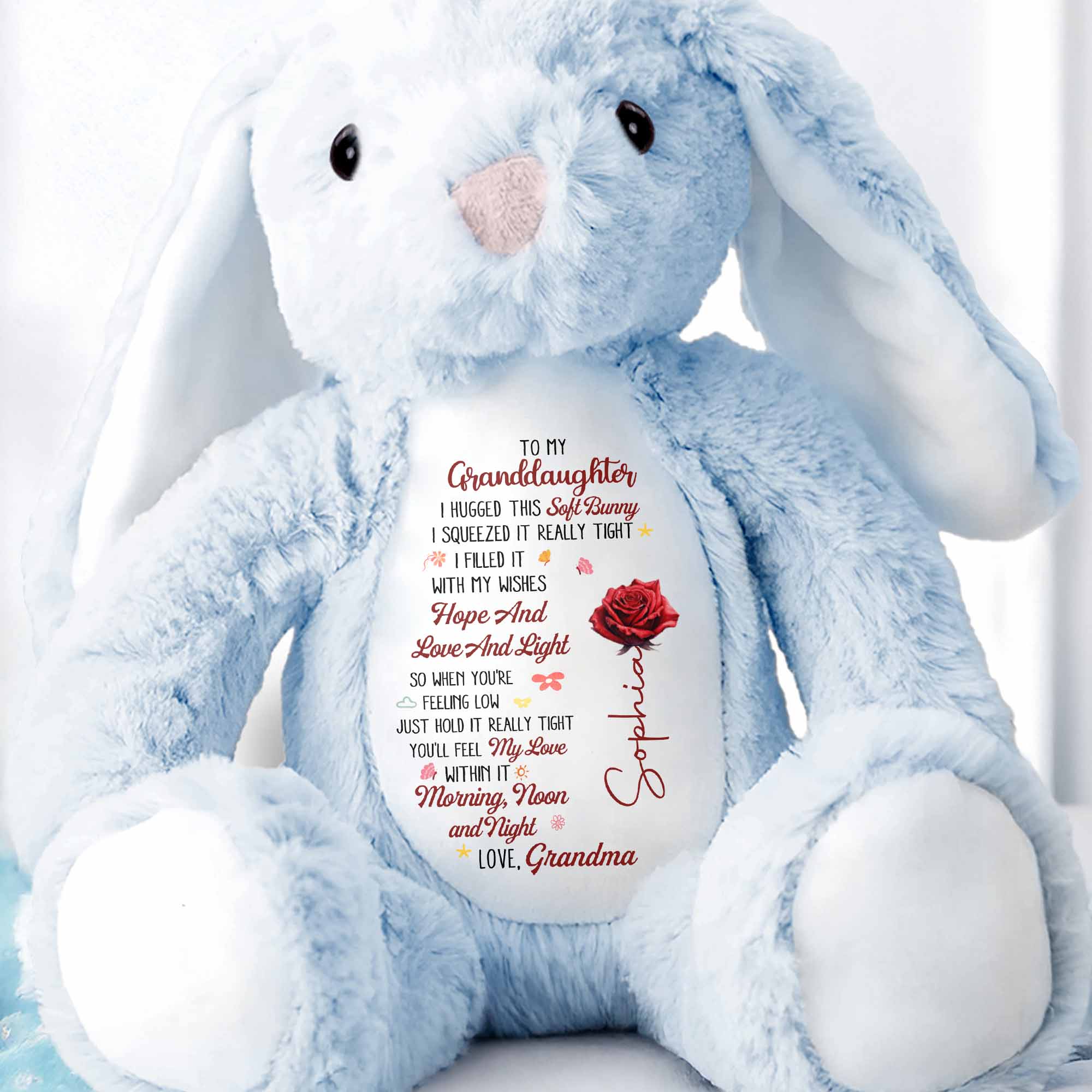 To My Granddaughter I Hugged This Soft Bunny With Red Rose - Personalized Stuffed Bunny - GDT626_BUN - Image 4